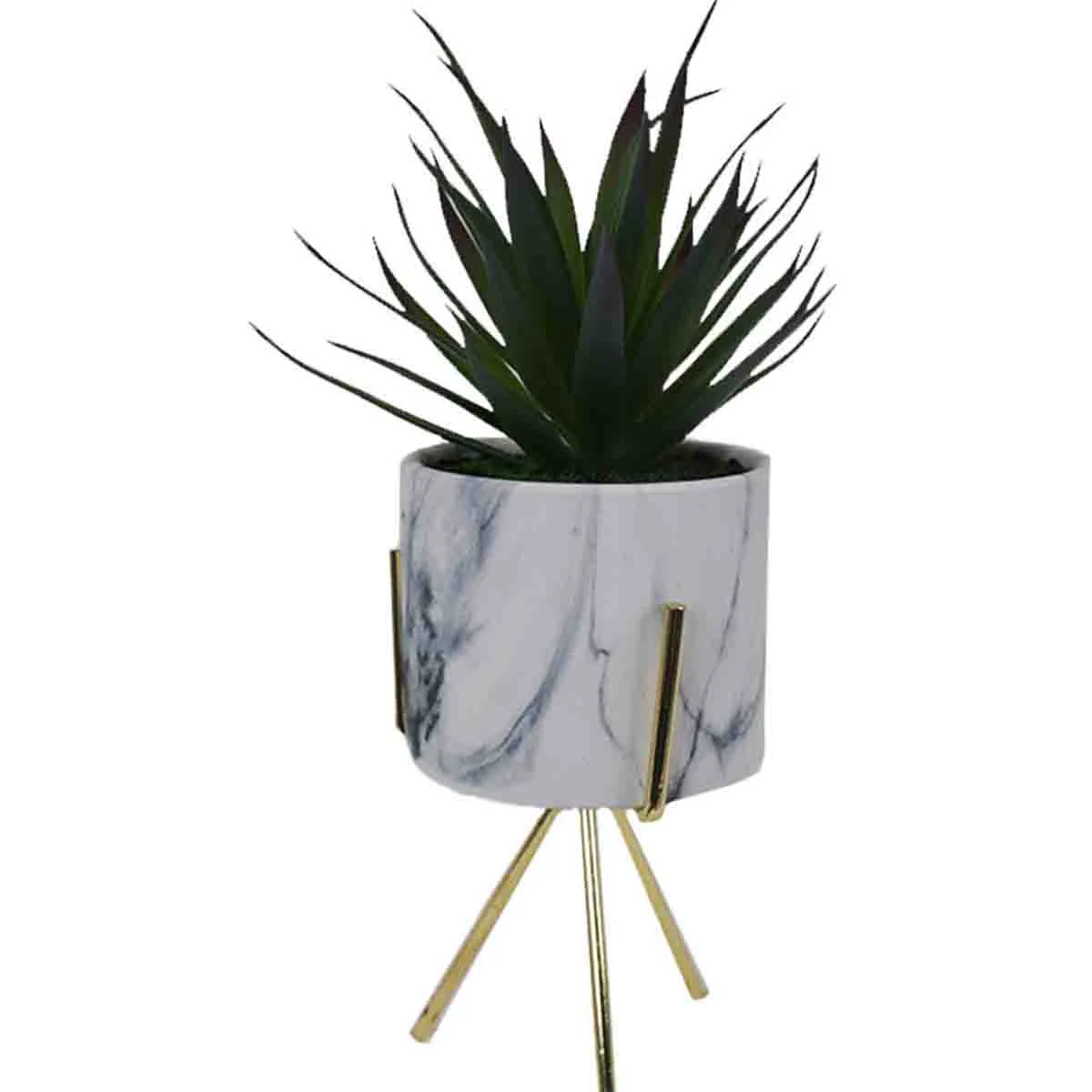 Reusable Artificial Succulent Plant in White Marble Ceramic pot with gold Metal Stand Efficient