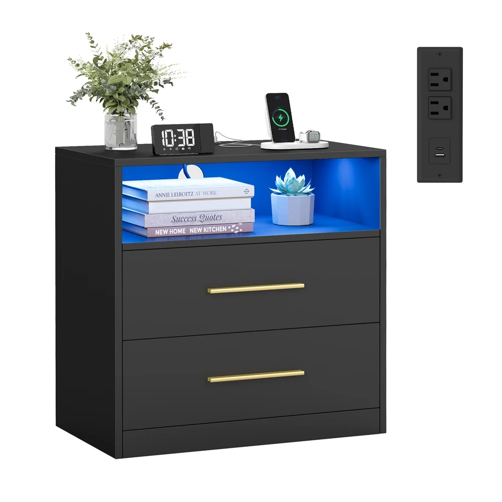 Versatile VASAGLE CUSTOS Collection - Nightstand with Charging Station LED Lights Long-Lasting