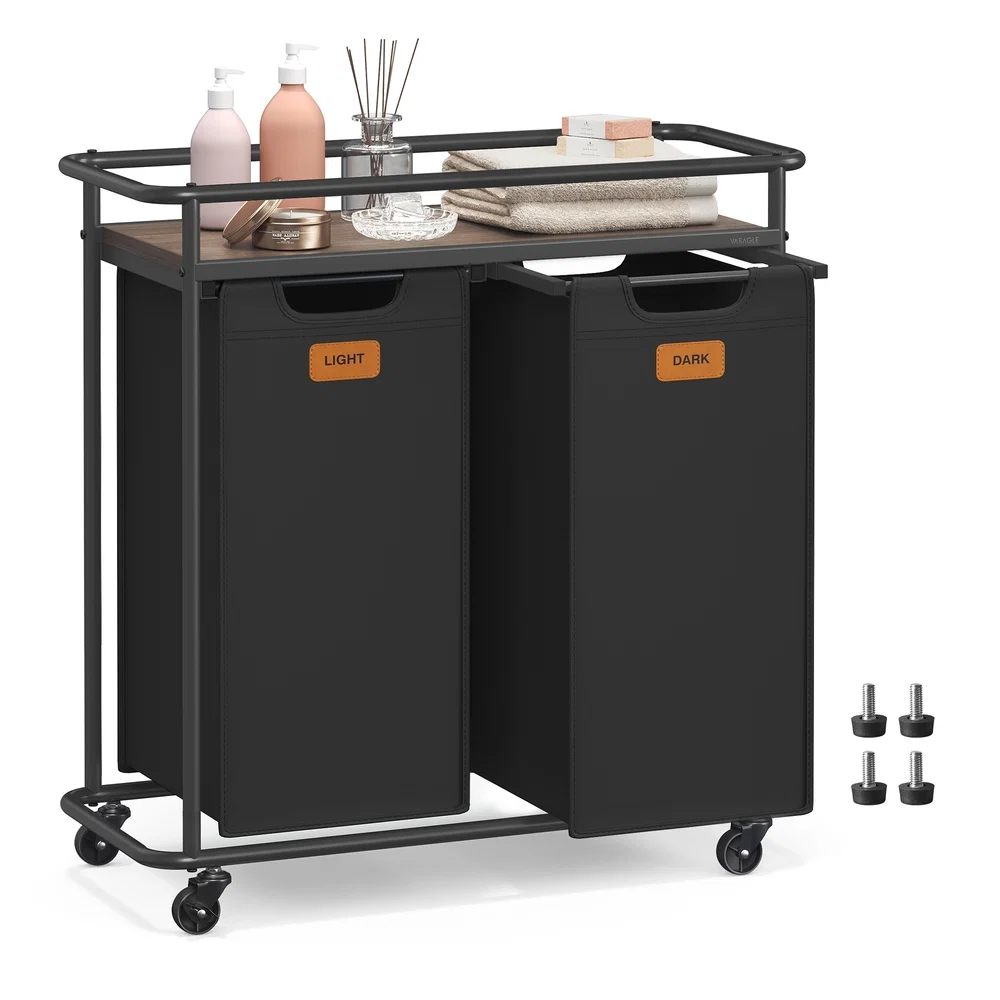 Trusted VASAGLE VASAGLE Laundry Sorter Laundry Hamper with Wheels 26.4 Gal. 100 L Portable Rolling Cart Baskets with Shelf Durable