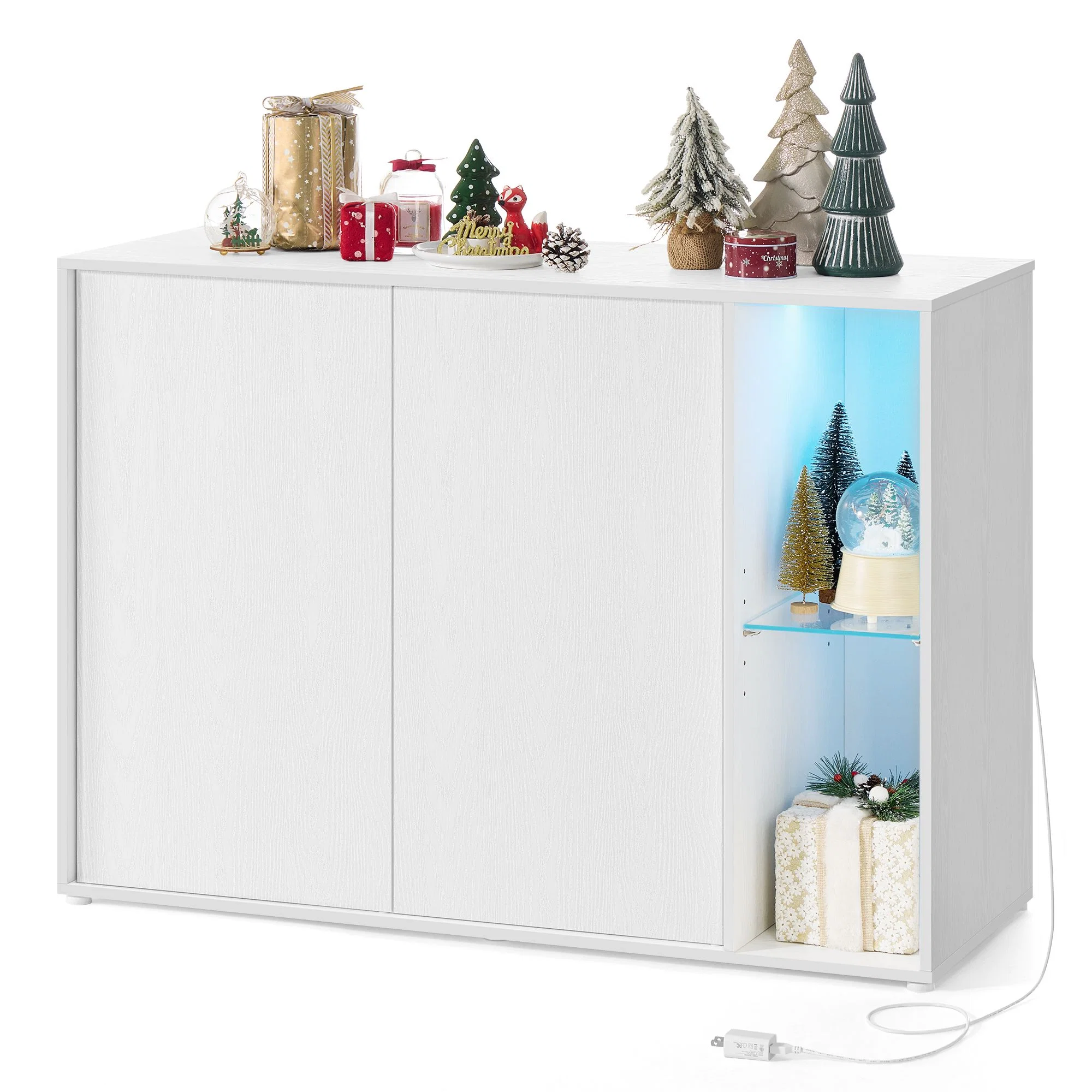 Responsible SONGMICS HOME SONGMICS HOME Storage Cabinet Superfast Toolless Assembly Accent Buffet Cabinet with Lighting and Glass Shelf Sideboard for Living Room Snow White UBBK372W02 High-Grade