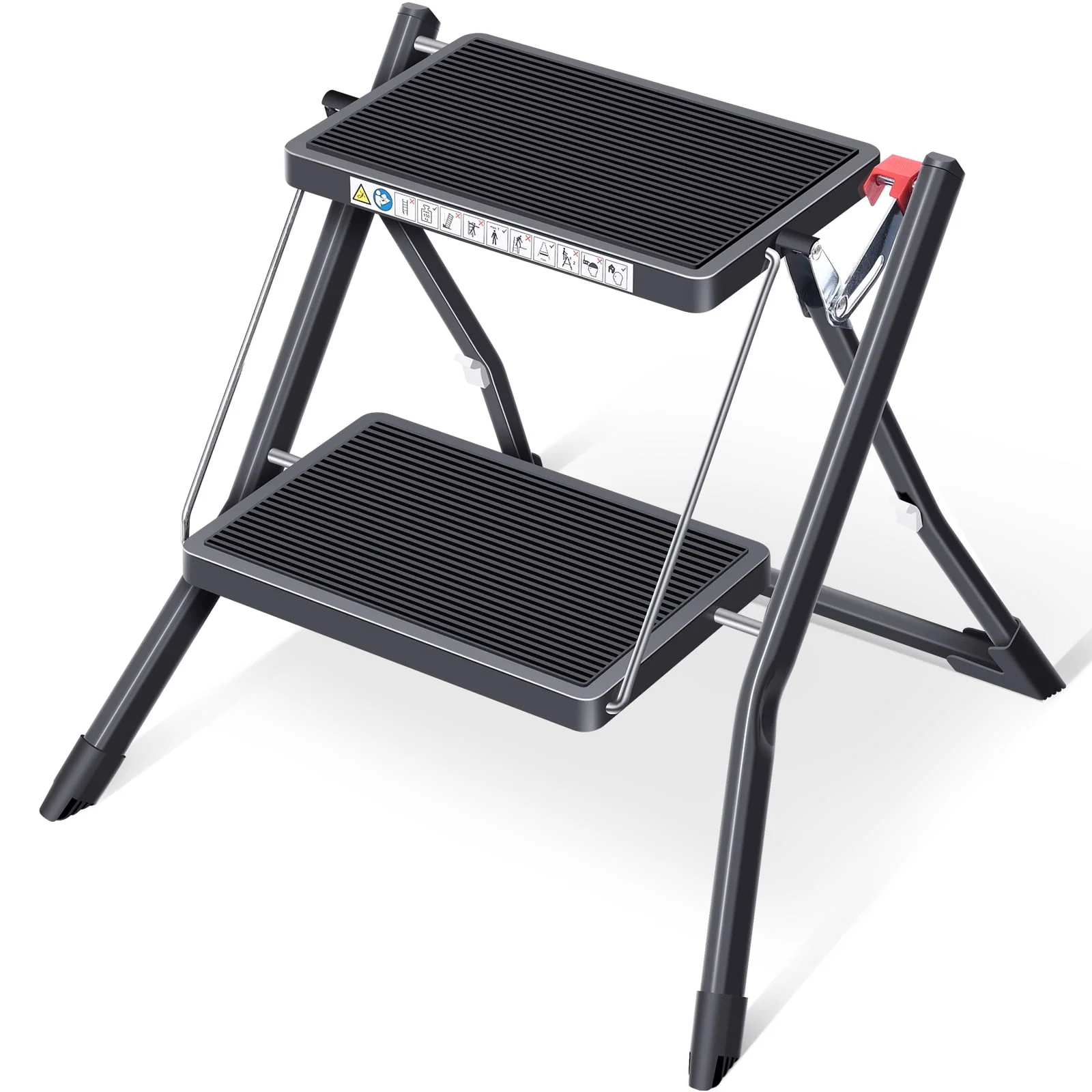 Safe Kingrack 2 Step Ladder Folding Stool Non-Slip Step Ladder collapsible stool for adults Heavy Duty 330Lbs Capacity Industrial Lightweight 2031-B High-End