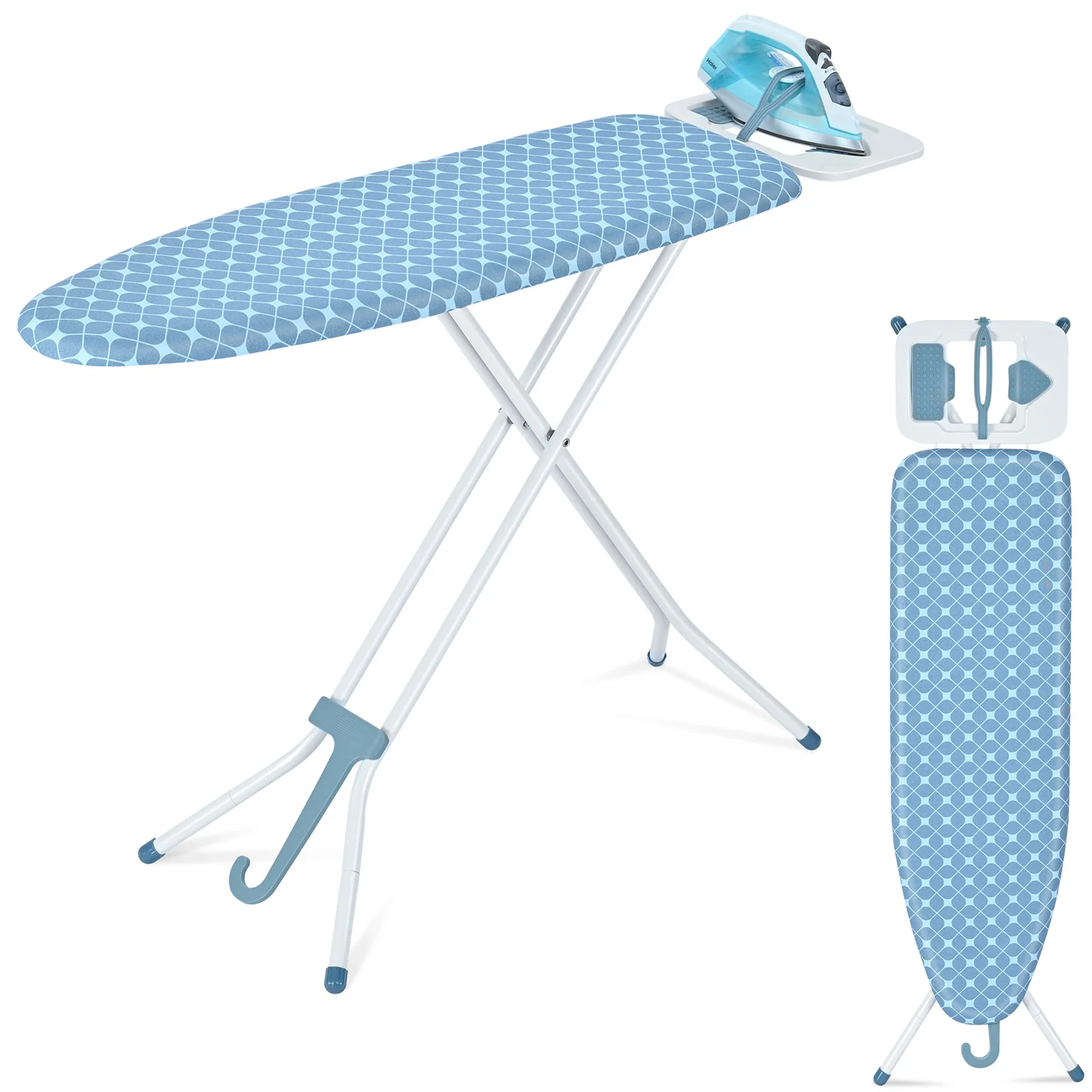 Convenient KK KINGRACK Ironing Board Portable Iron Board with Hanger amp Iron Rest 7 Adjustable Heights Blue 43x13 quot TYB1343H3-22B Fine Crafted