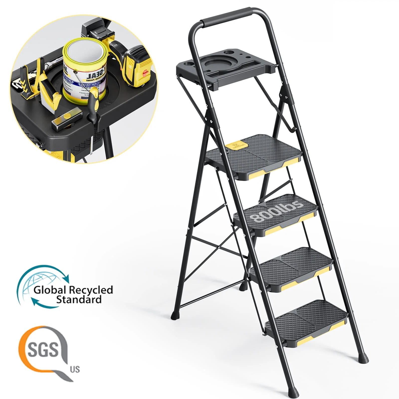 Organic Kingrack 4 Step Ladder 800 lbs Capacity with Tool Platform Folding Steel Step Stool Safety Lock Portable for Home Painting Outdoor amp Garage Sustainable