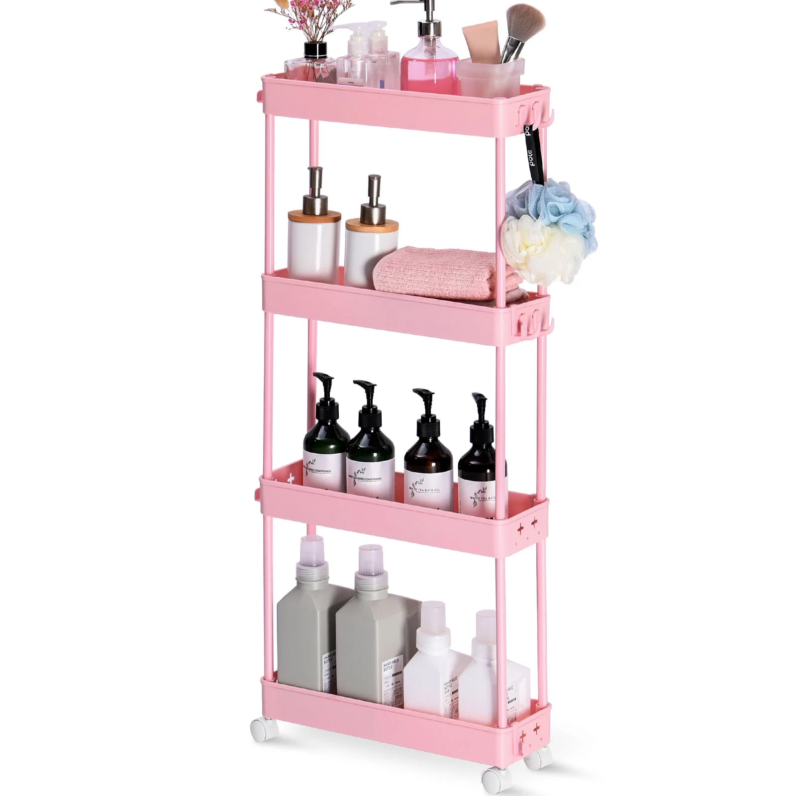 Innovative TOOLF 4 Tier Rolling Cart Slim Storage Cart Bathroom amp Laundry Organizer for Office Kitchen Bedroom Laundry Room（RY810179-P） Natural