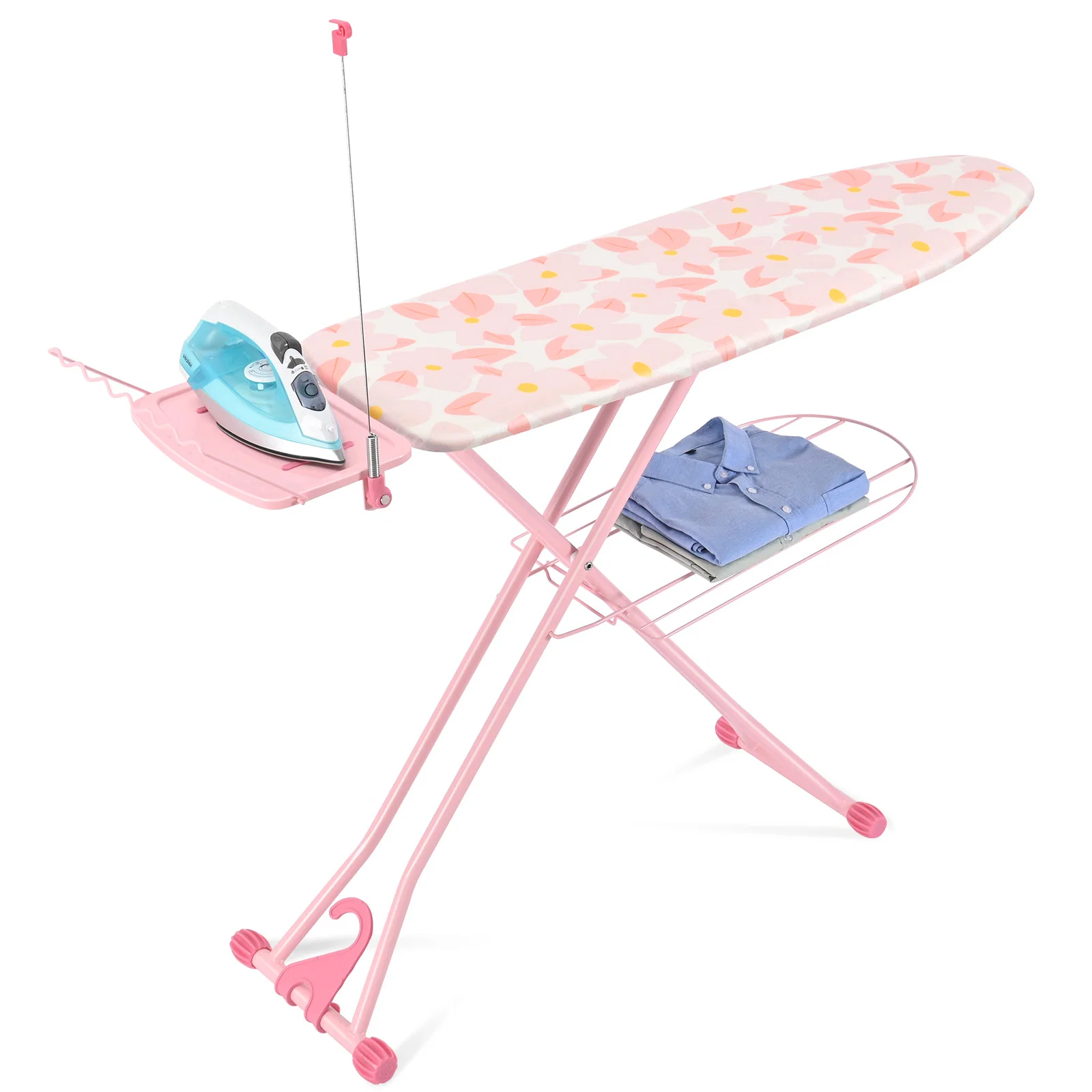 Traditional TOOLF Ironing Board Multi-use Iron Board with Hanger amp Iron Rest 7 Adjustable Heights 43x13 quot Pink QP1343HT2-P Fast