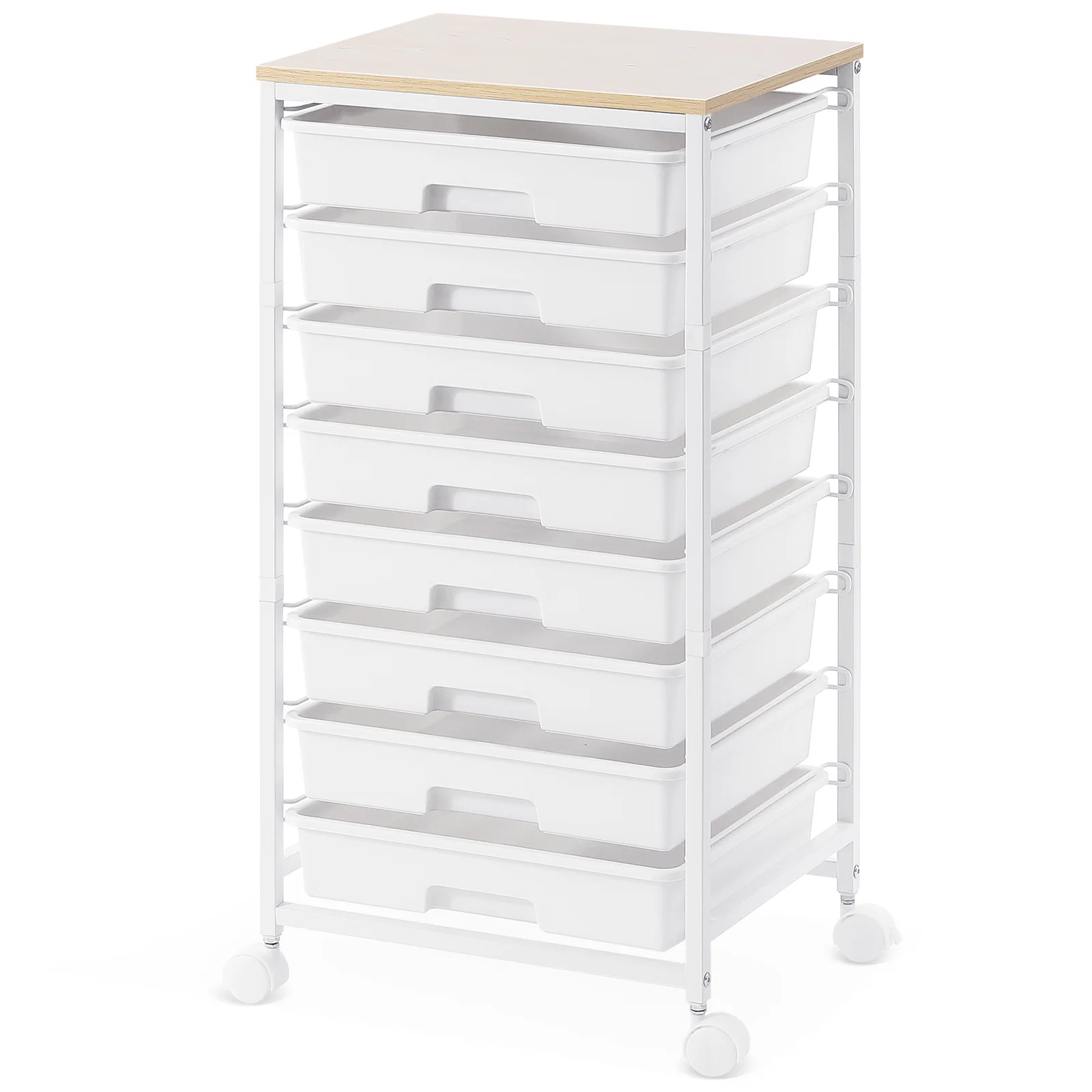 Carefully Designed KK KINGRACK Storage Rolling Drawer Cart Drawer Organizer with 8 Drawers and Wooden Tabletop Metal amp Plastic White BZ830924-6 Comfortable