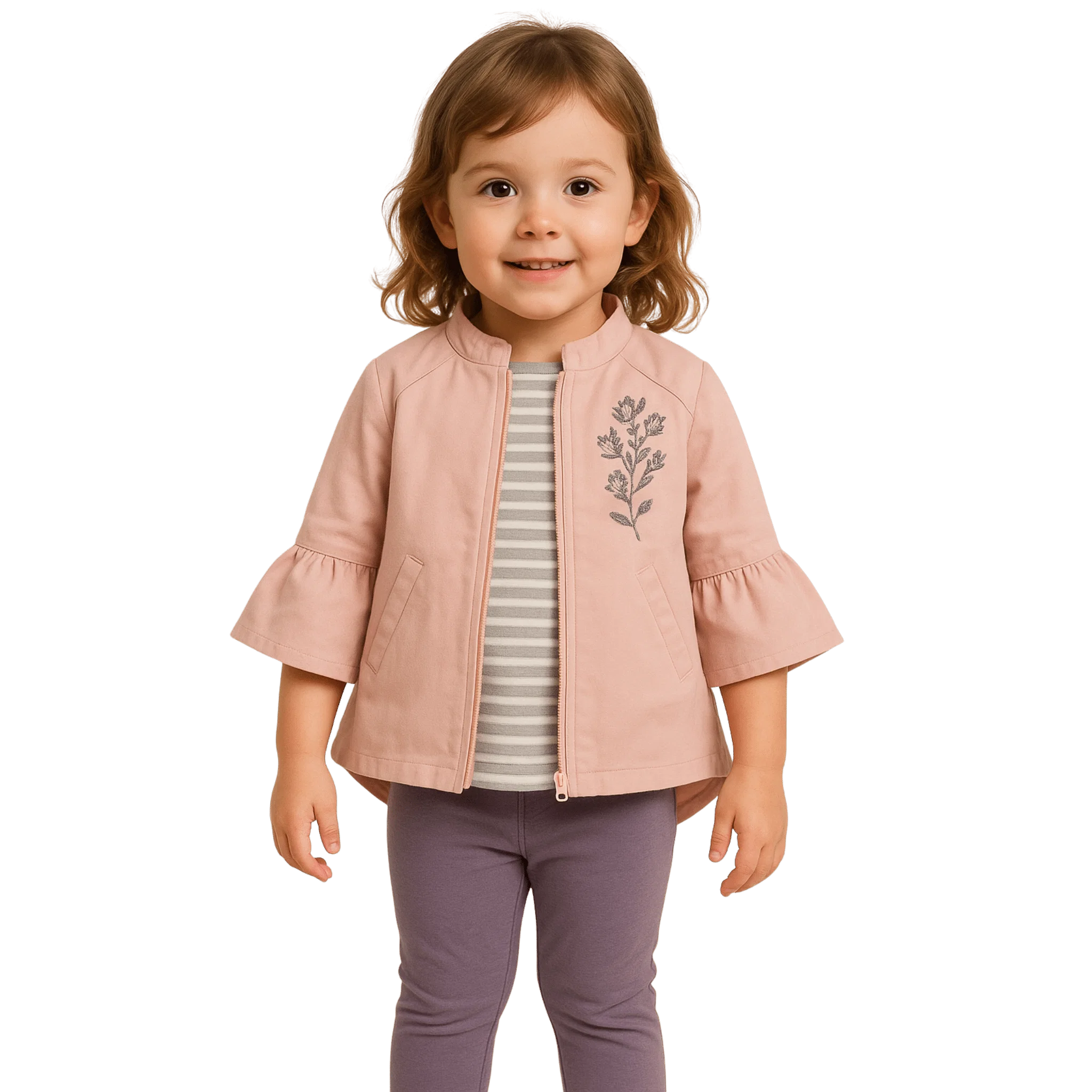 High-End 3-Piece Set – Pink Jacket Striped T-Shirt and Lilac Leggings Verified