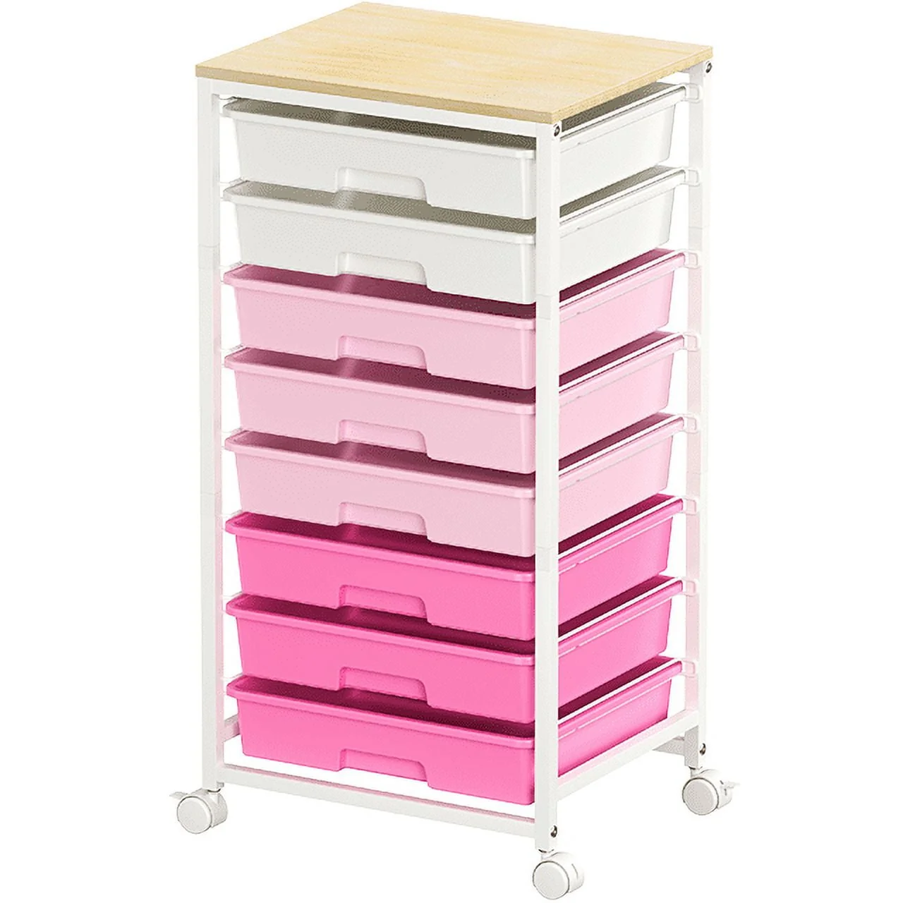 Safe KK KINGRACK Storage Rolling Cart with 8 Drawers Wooden Tabletop Metal amp Plastic Pink WK830924-4 Organic