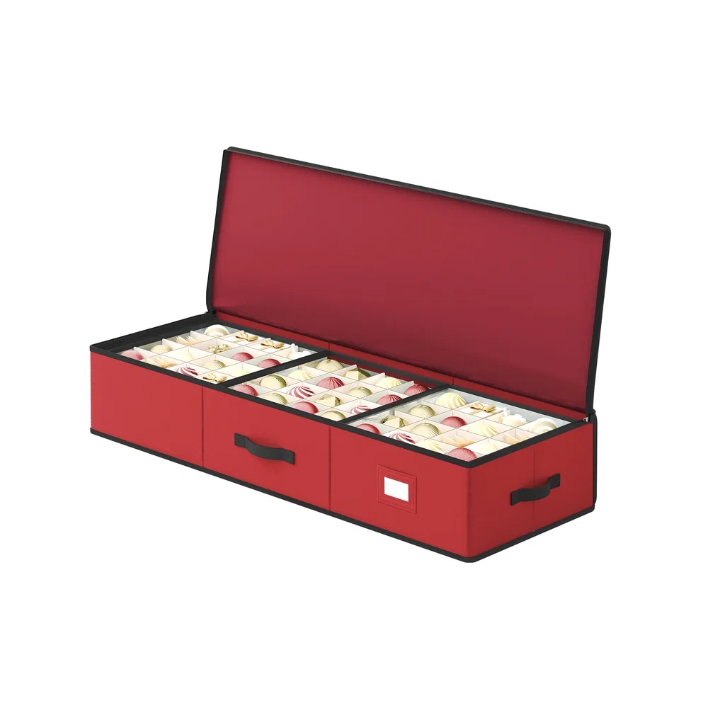 Genuine SONGMICS SONGMICS Christmas Ornament Storage Box Bauble Storage Box with Dividers Oxford Fabric Zippers Side Handles Under the Bed Lightweight