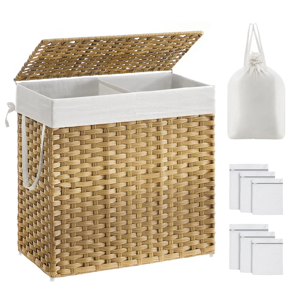 First-Class VASAGLE Wicker Laundry Hamper with Lid High-Grade