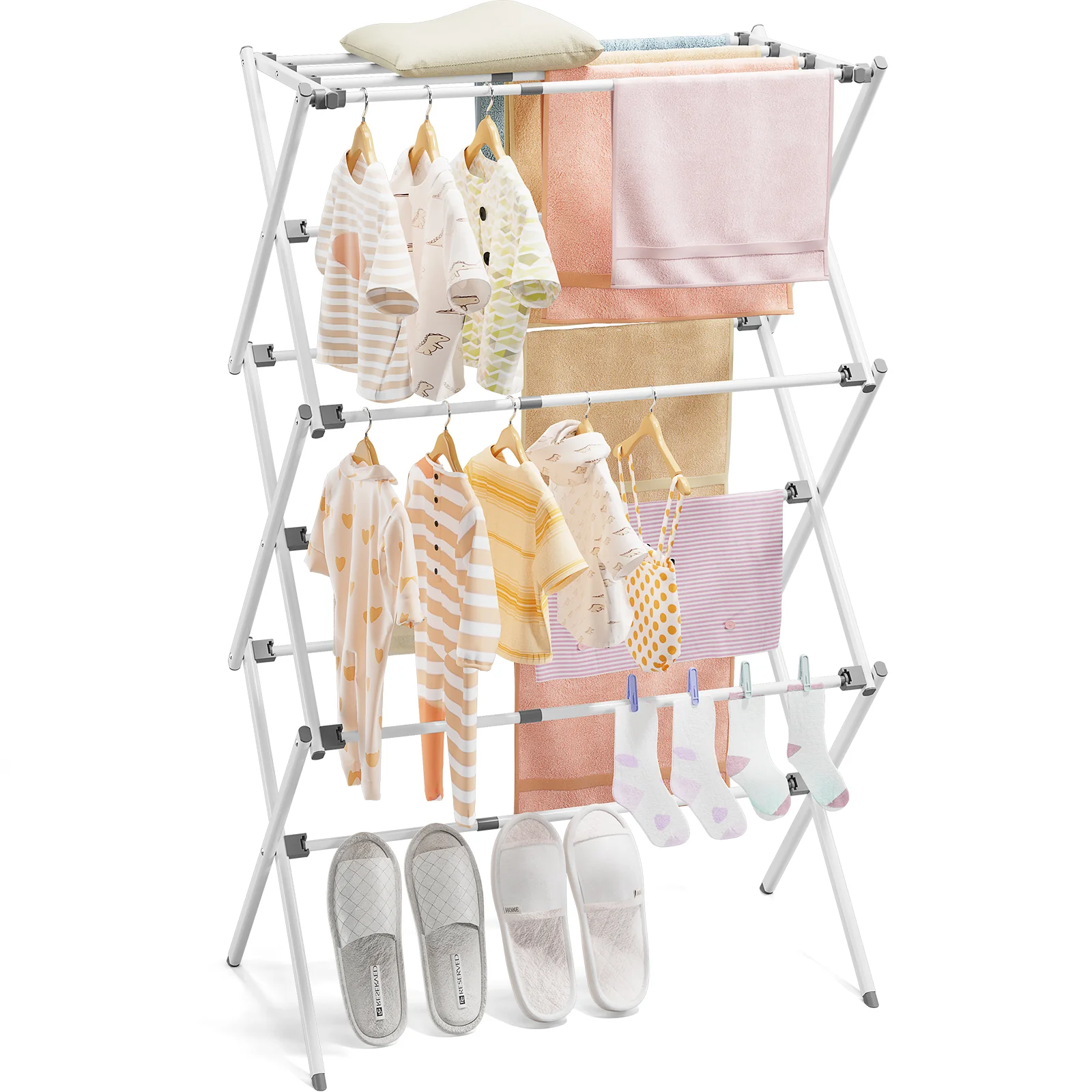 Certified KK KINGRACK Clothes Drying Rack 3-Tier Collapsible Steel Laundry Rack Expandable Clothes Dryer White 35.43 in Trusted