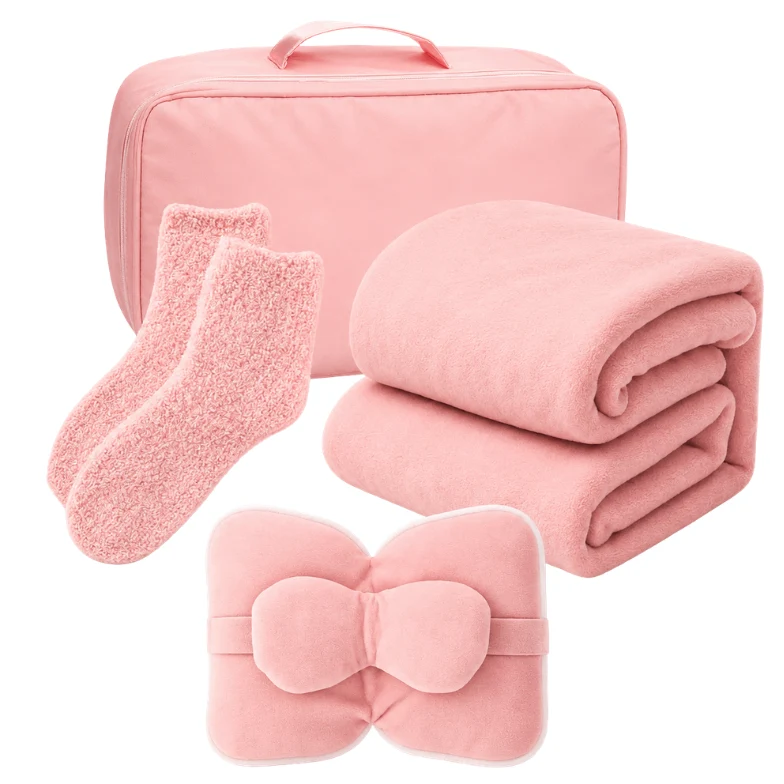 Refined Travel Comfort Set – Blanket Pillow Socks Bag Superior