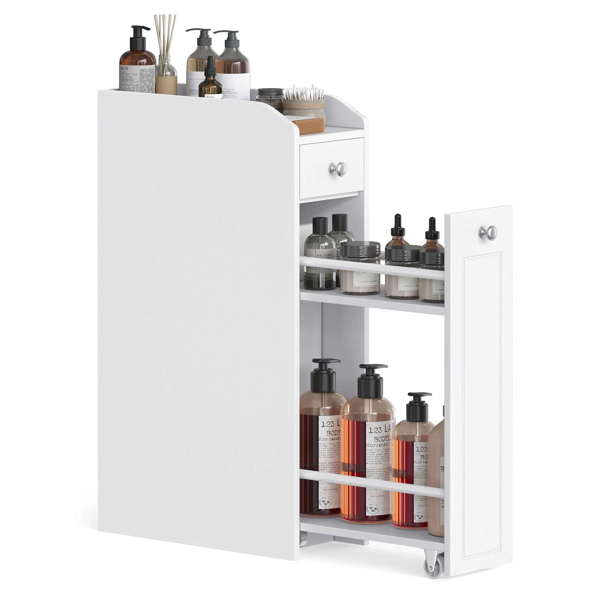 Verified VASAGLE VASAGLE Slim Storage Cabinet Narrow Storage Organizer with Slide Out Drawers Premium