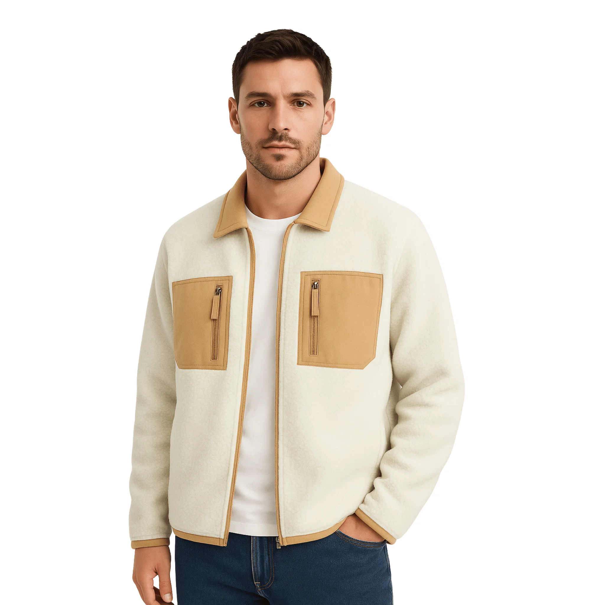 High-End Men s Two-Tone Fleece Zip Jacket Excellent