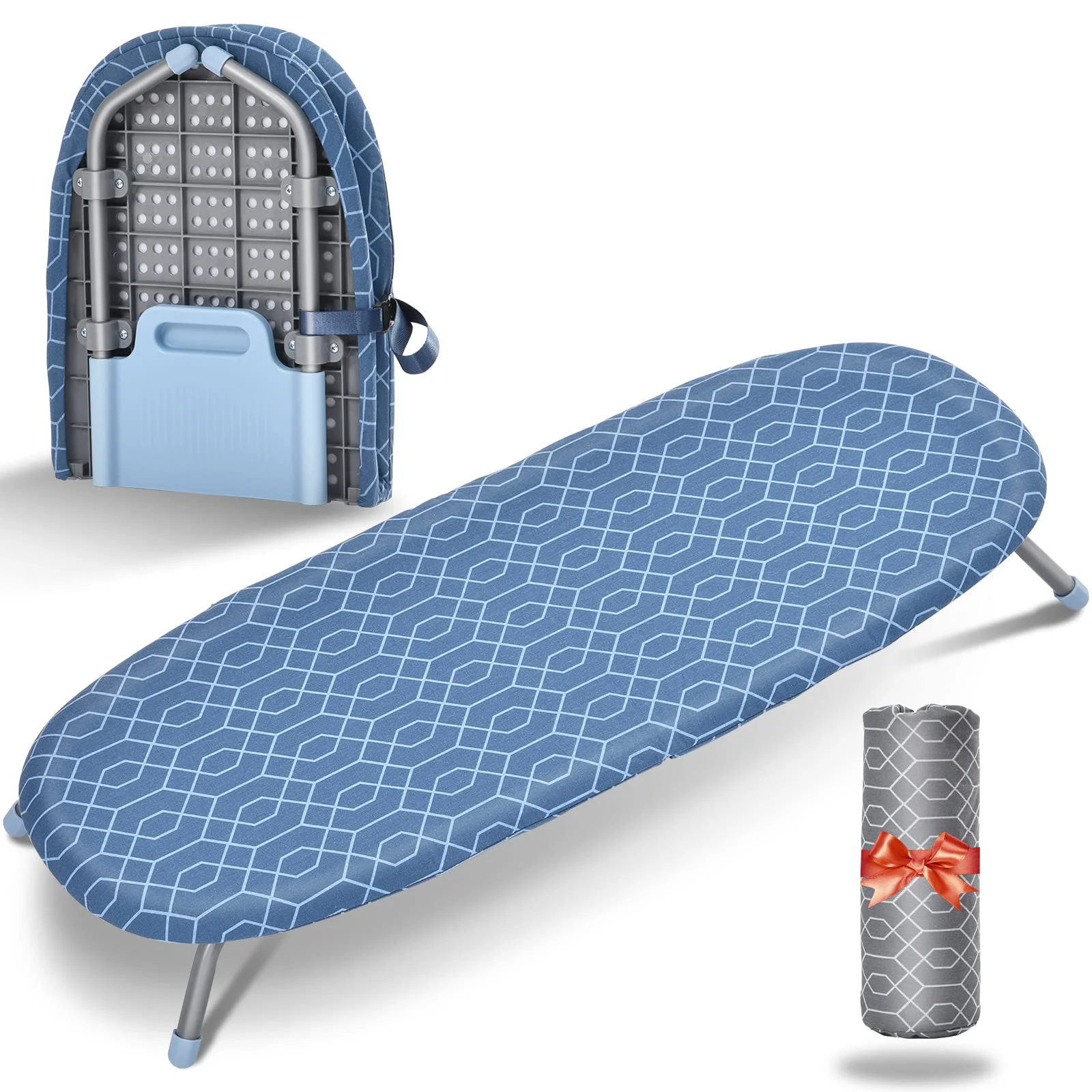 Authentic KK KINGRACK Foldable Ironing Board Tabletop Small Ironing Board with Heat Resistant Ironing Cover Portable Iron Board for Home Travel Use High-End