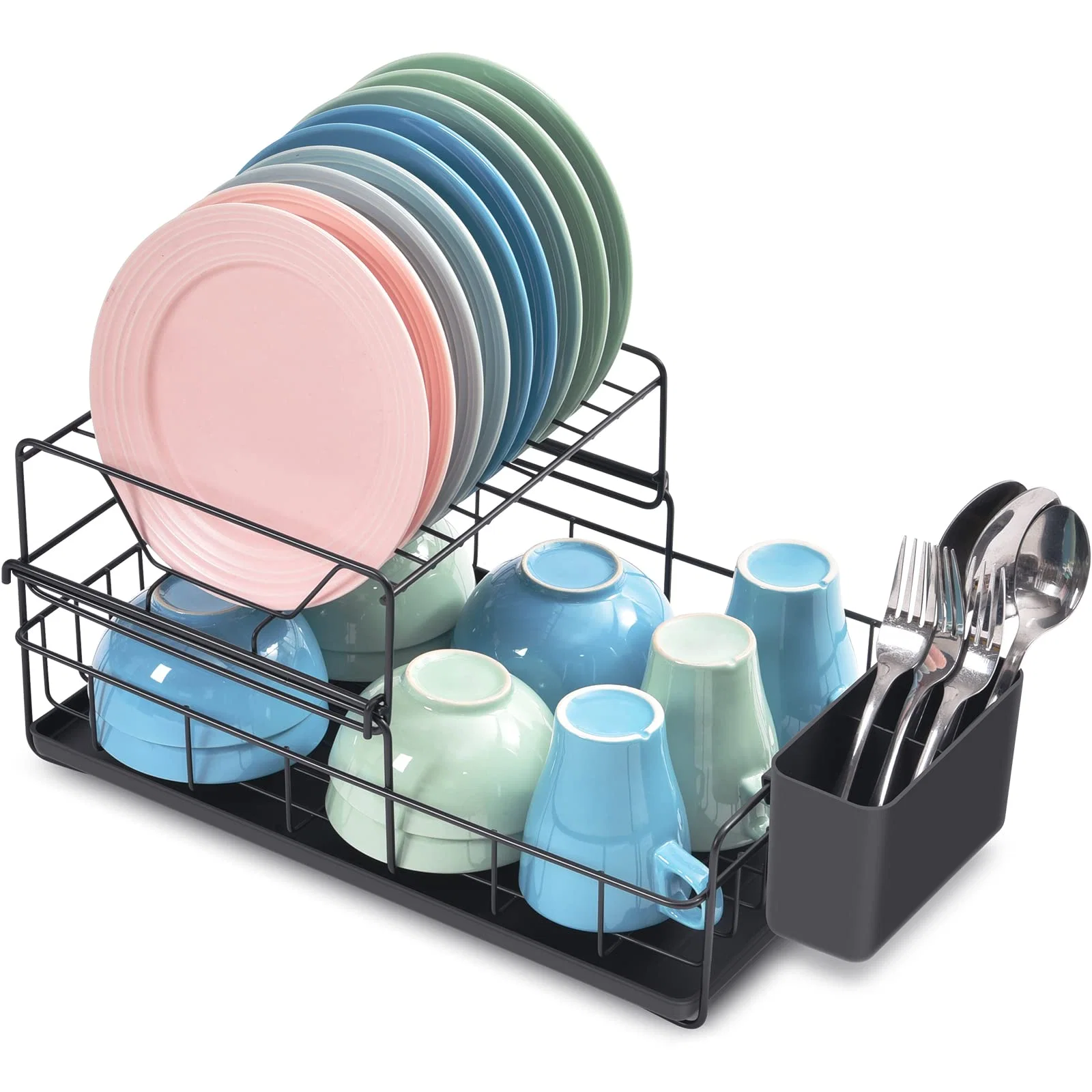Green Kingrack 2 Tier Dish Drainer Rack Steel Dish Rack with Removable Cutlery Holder u0026 Drip Tray Compact Draining Rack Dish Draining Rack Kitchen Supplies Storage Rack Black WK810025 Breathable