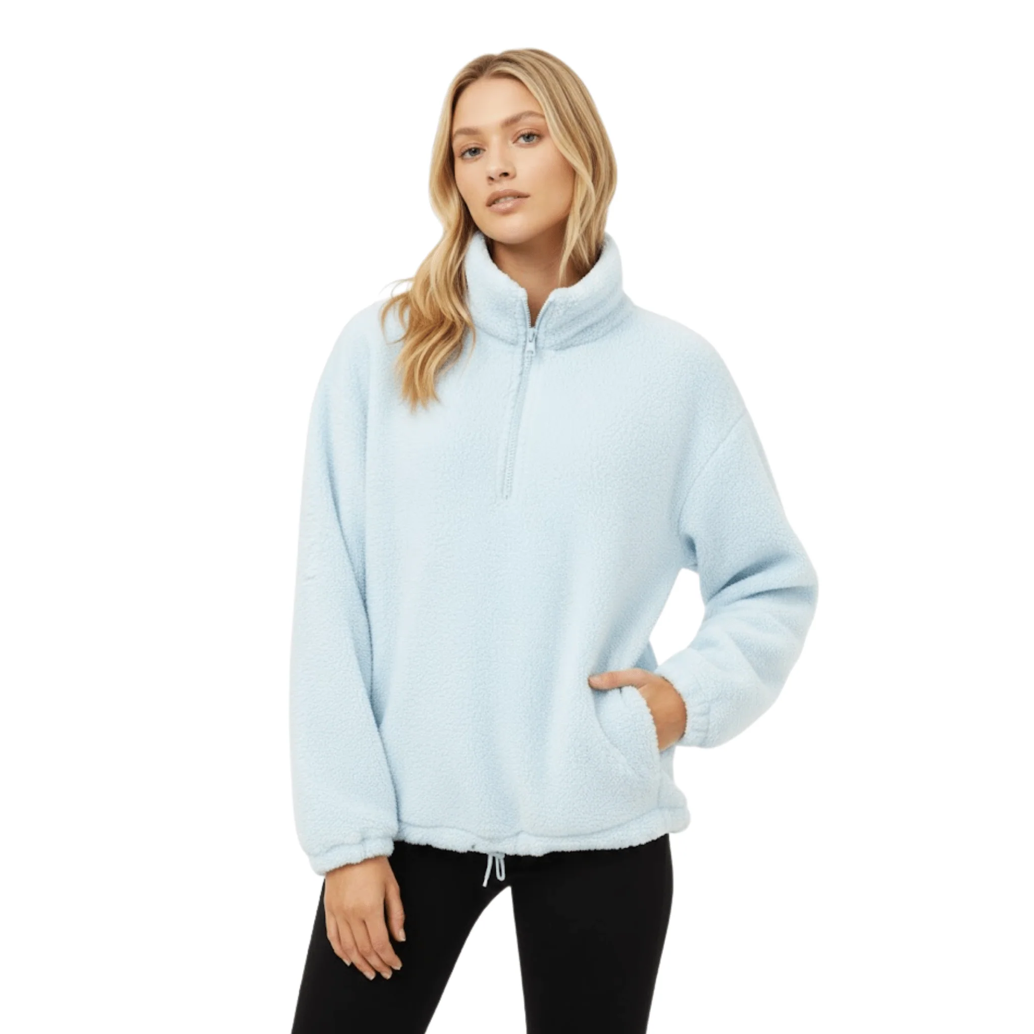 Selected Cozy Light-Blue Sherpa Half-Zip Pullover Unique