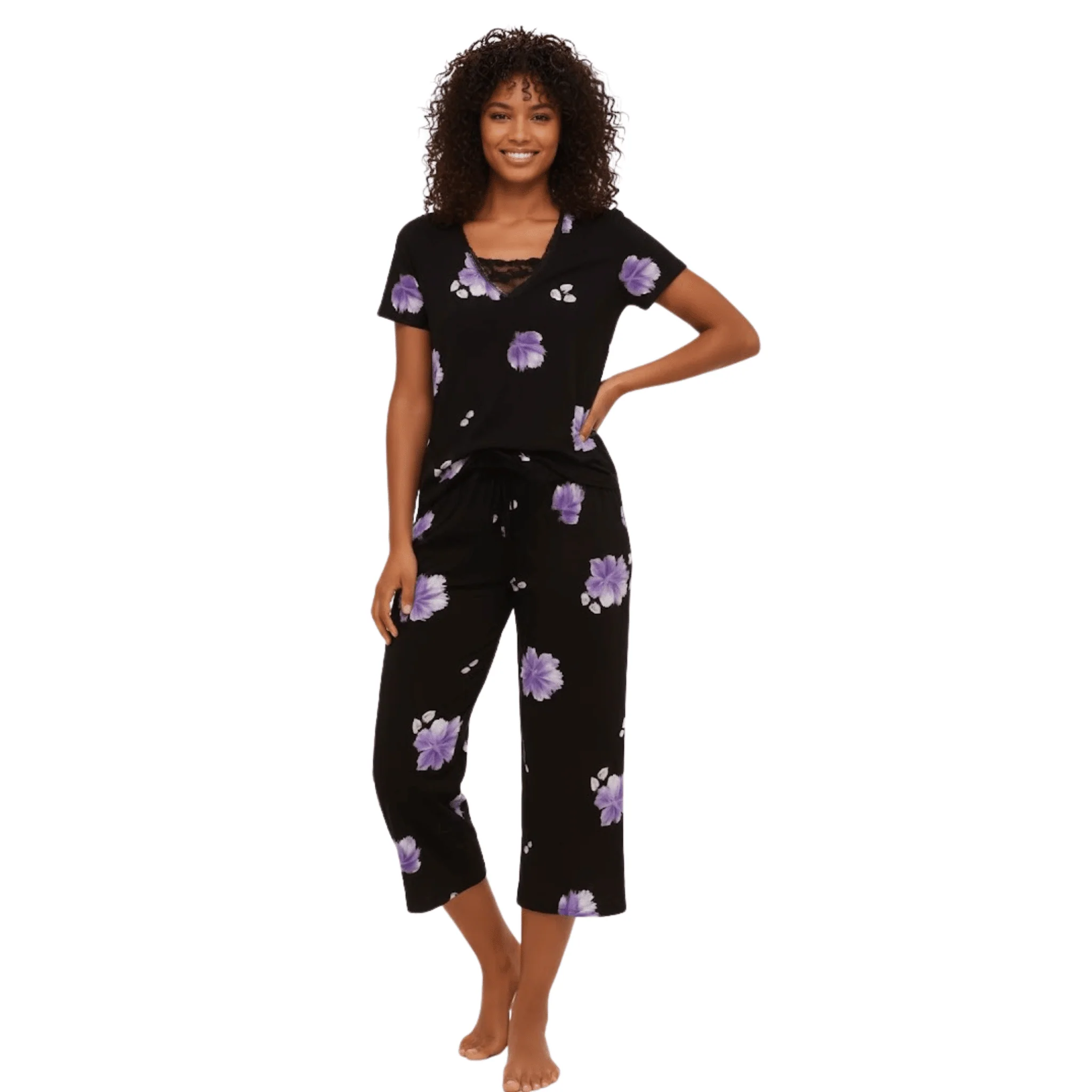 Practical Women s Floral V-Neck Pajama Set – Soft Lightweight Advanced