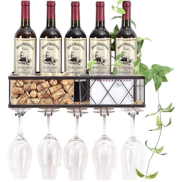 Eco-Friendly Kingrack Wall Mounted Wine Rack -Metal Bottle u0026 Glass Holder with Hanging Stemware Glasses Set WK810228 Powerful