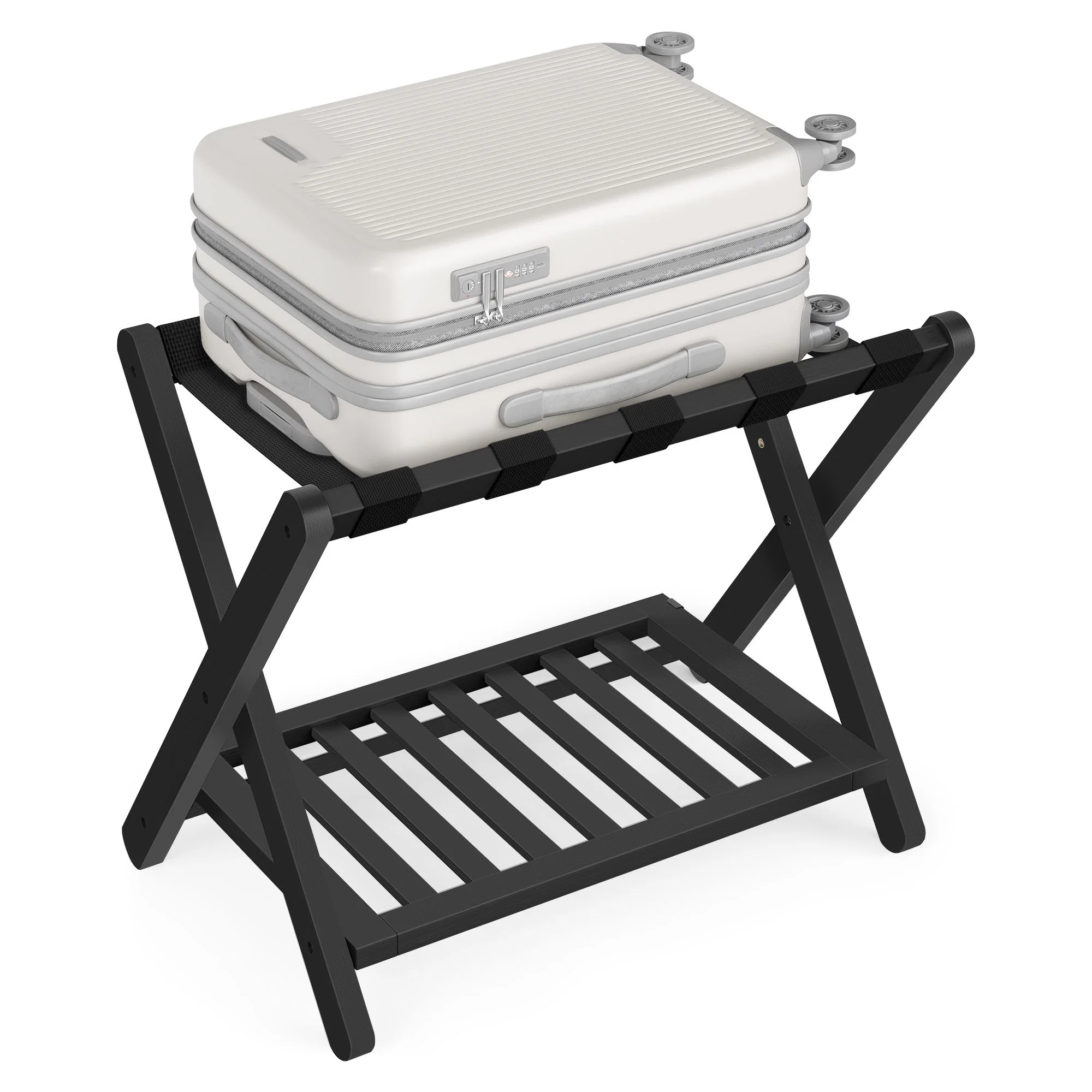 Practical SONGMICS Solid Wood Luggage Rack No Assembly Required Foldable Suitcase Stand Luggage Holder Premium