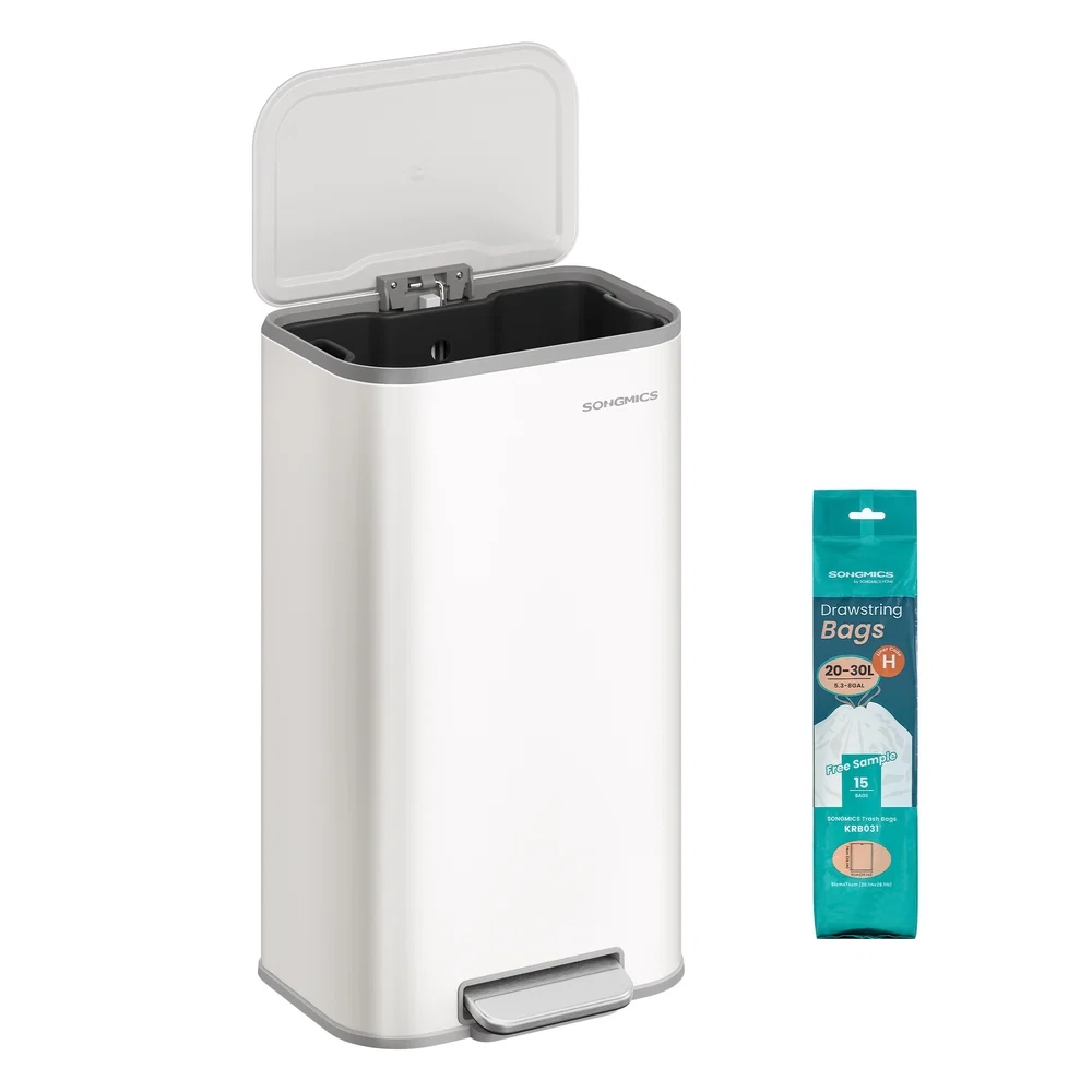 Durable SONGMICS Kitchen Trash Can 8-Gallon 30 L Garbage Can with Lid Stainless Steel Pure