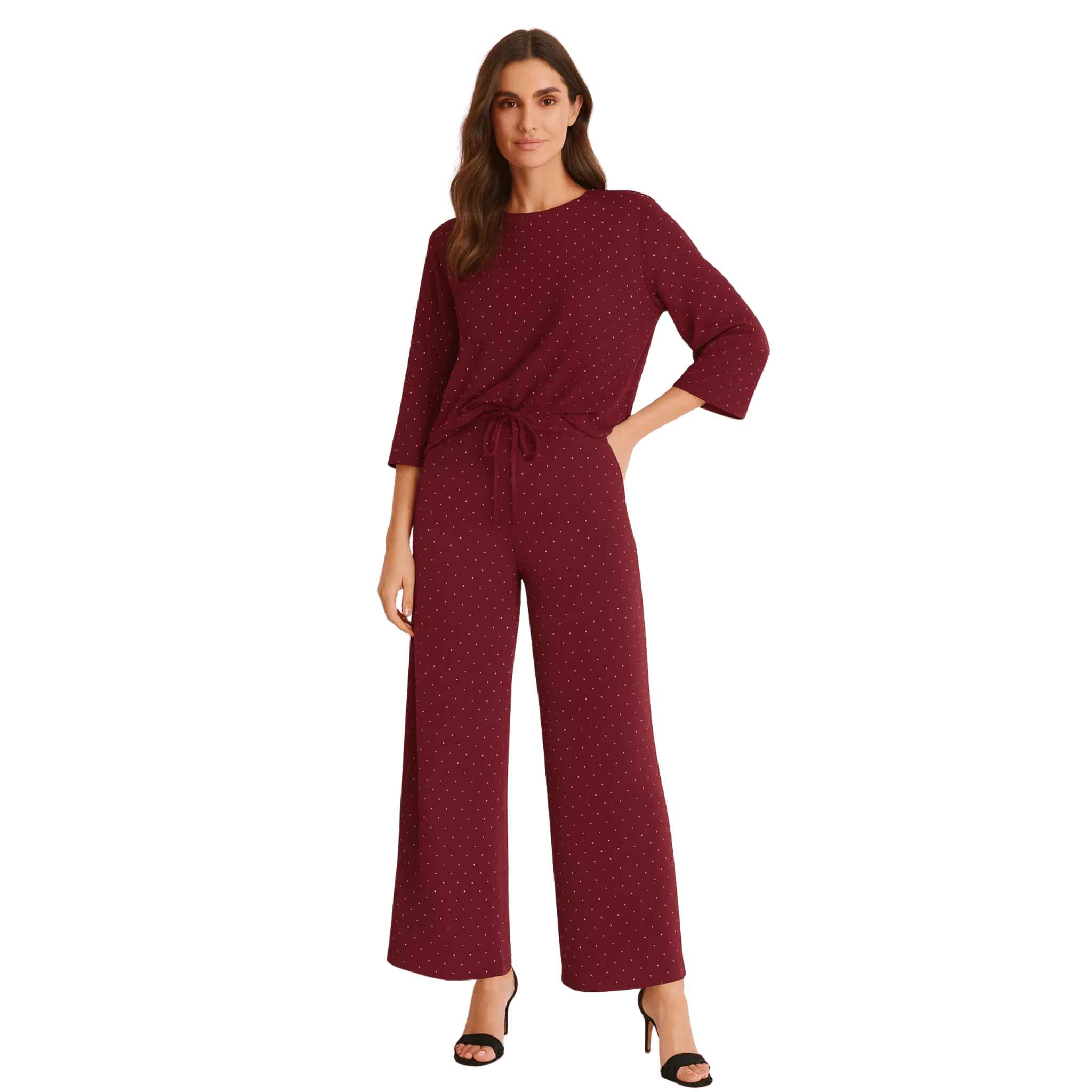Outstanding Soft Dotted Wide-Leg Lounge Set with Drawstring Top Environmentally Friendly