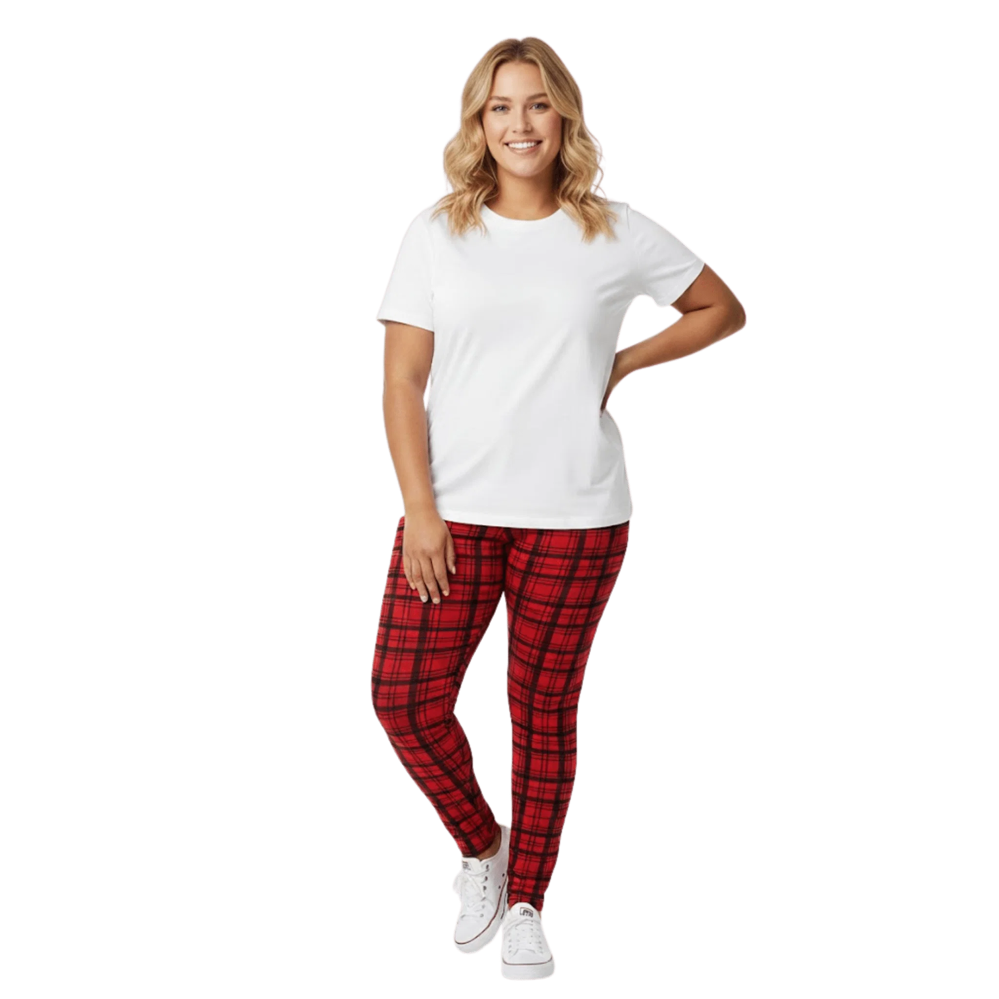 Top-Quality Plus-Size Soft Stretch Plaid Leggings High-End
