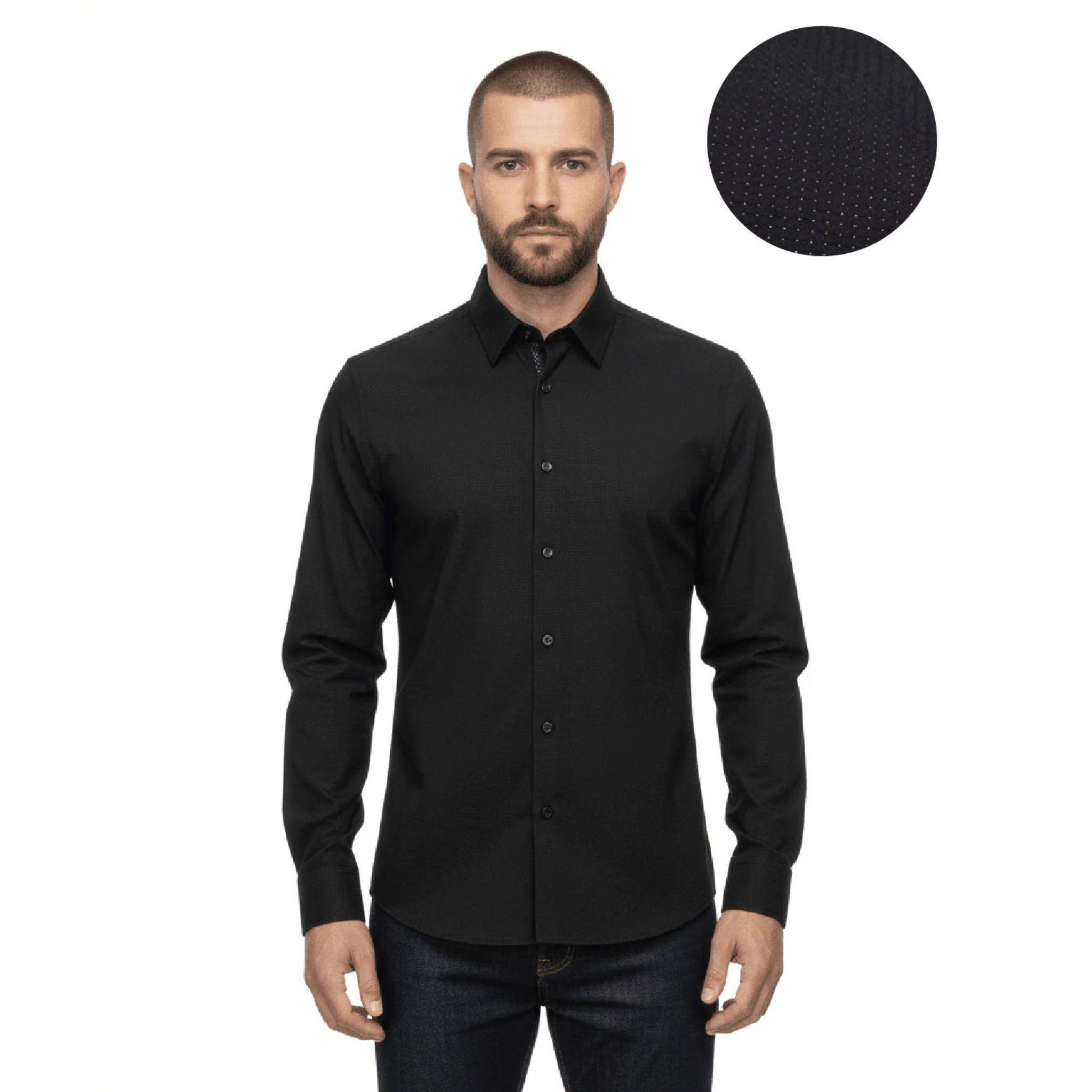 Elite Black Long-Sleeve Textured Shirt Reusable