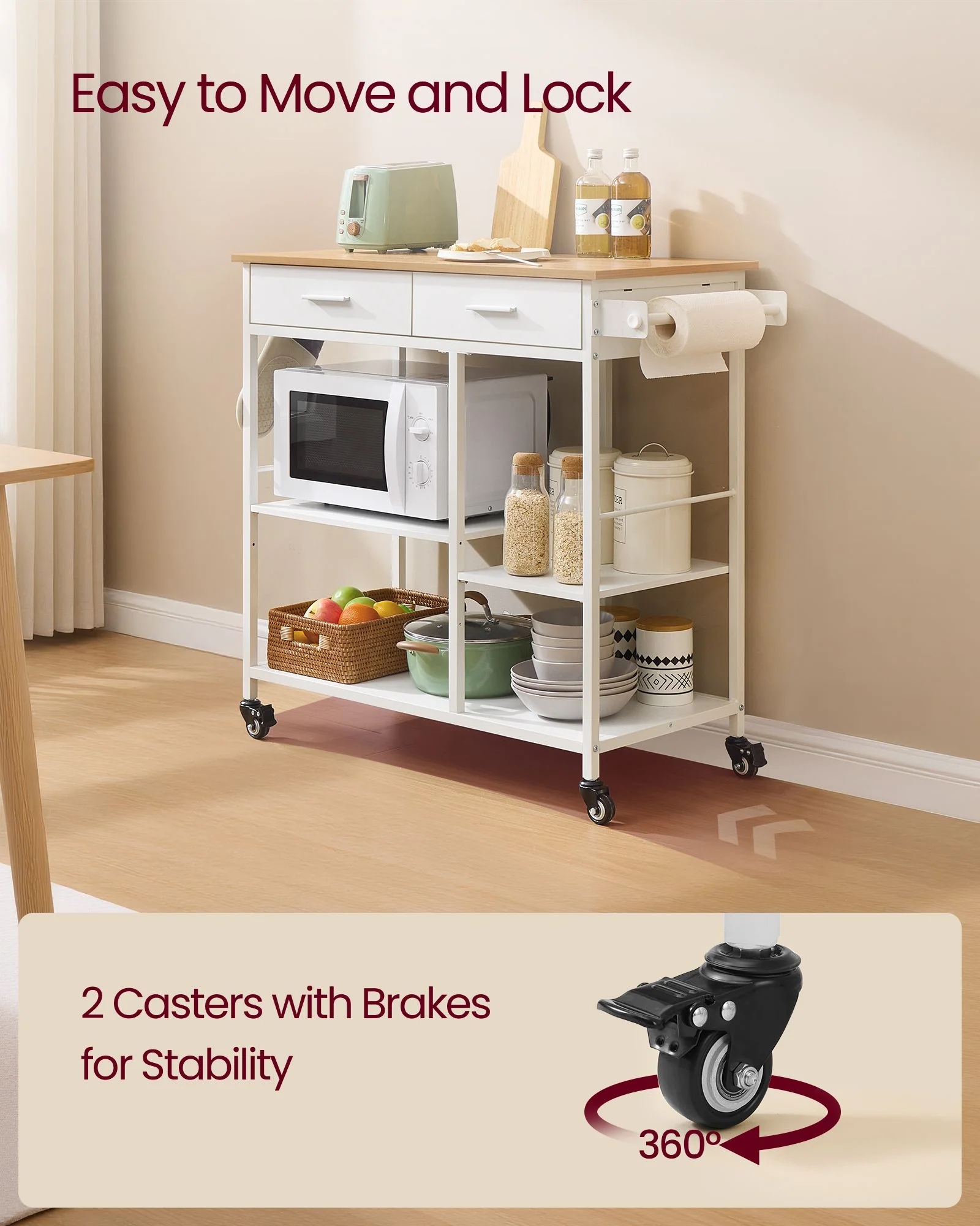 Reusable VASAGLE VASAGLE Kitchen Rolling Island Mobile Kitchen Cart with Storage on Wheels First-Class