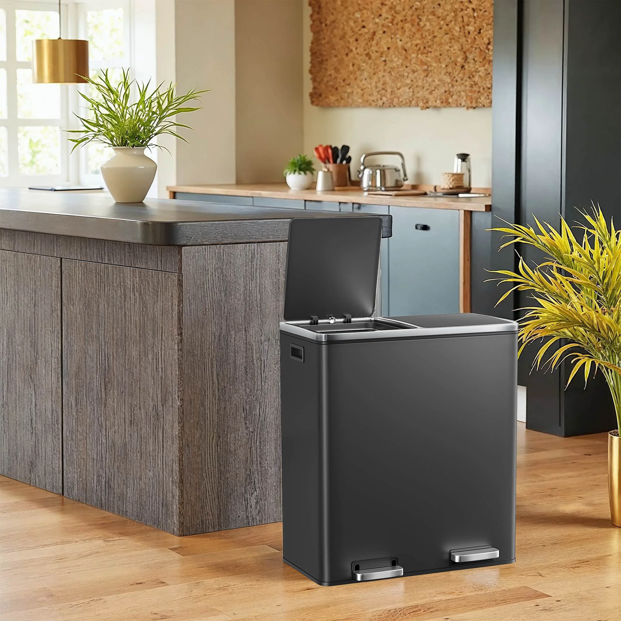 Advanced SONGMICS Dual compartment kitchen trash can with airtight hinged lids Selected