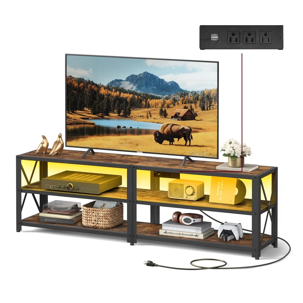 Original Design VASAGLE Daxton Collection - TV Stand with Power Outlets and LED Lights Professional