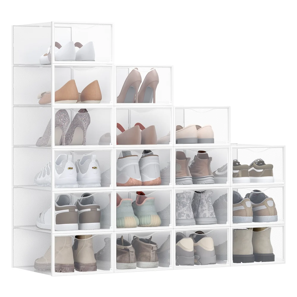 Unique SONGMICS Stackable plastic shoe storage boxes for closet and bedroom Reliable