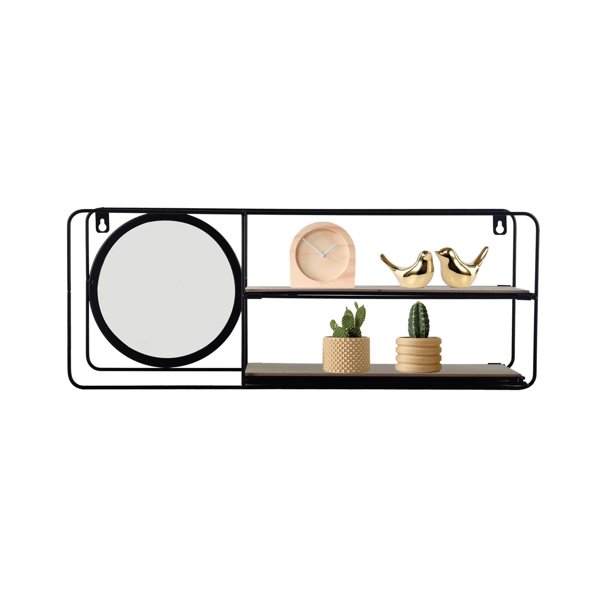 Original Rectangular Metal Wall Shelf with Mirror and MDF Shelves – 40 x 10 x 60 cm Breathable