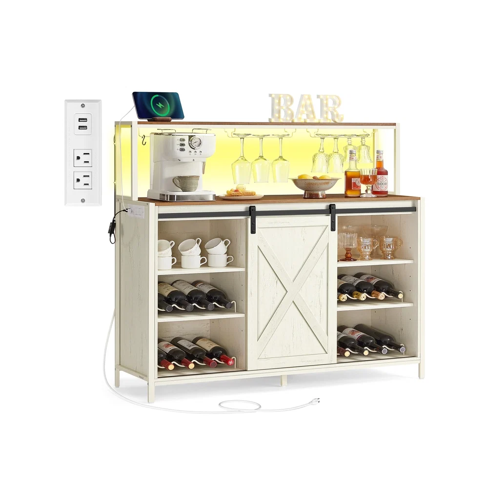Healthy VASAGLE Daxton Collection - Coffee bar cabinet with power outlet LED light and sliding barn doors Convenient