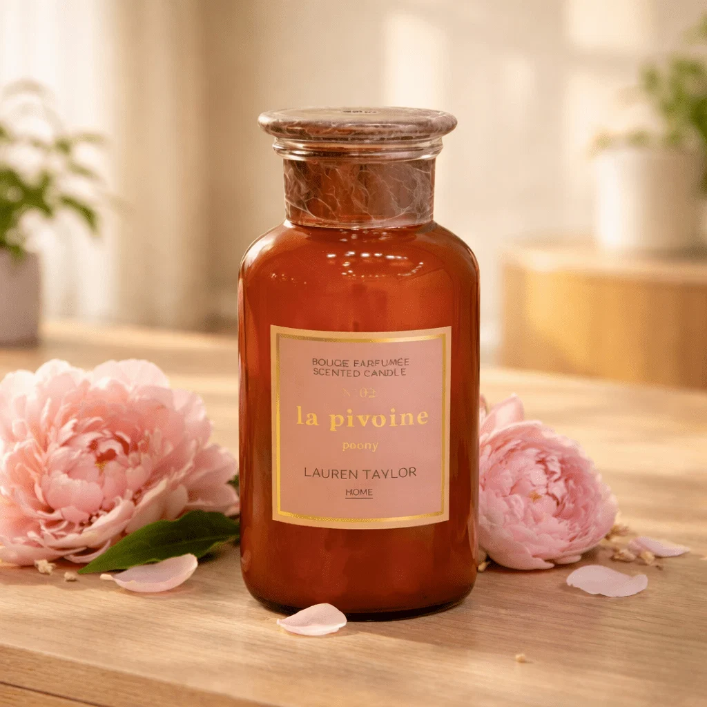 Advanced Peony Scented Candle in Decorative Glass Bottle Casual