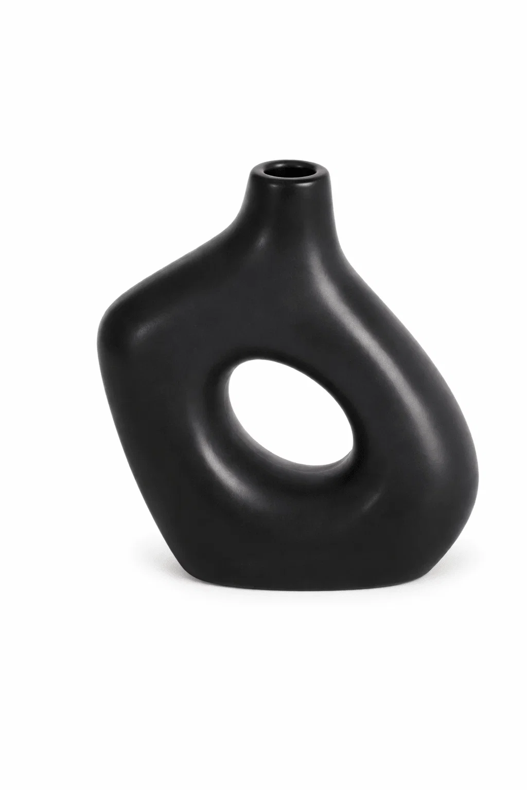 Fashionable Black Sculptural Decorative Vase with Central Opening Relaxed