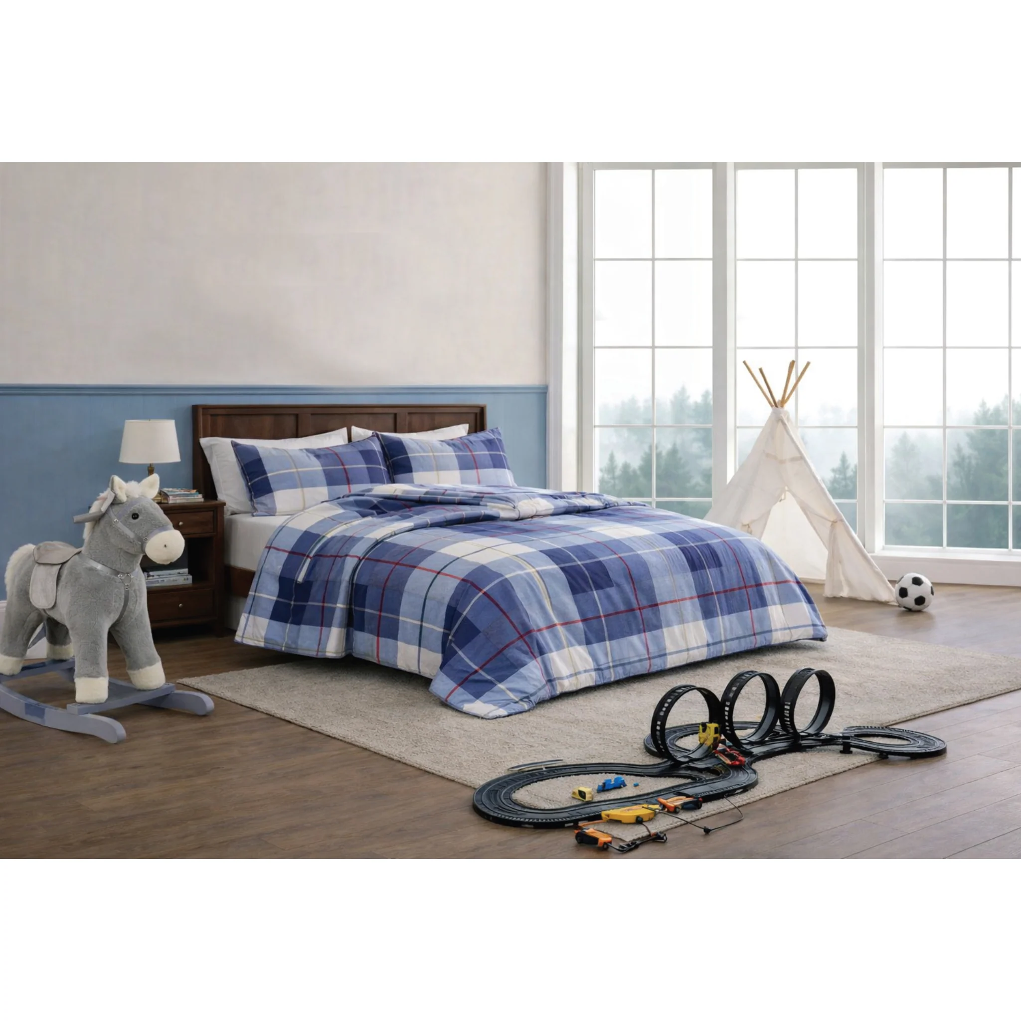 Minimalist Theodore Blue Plaid Comforter Set Original