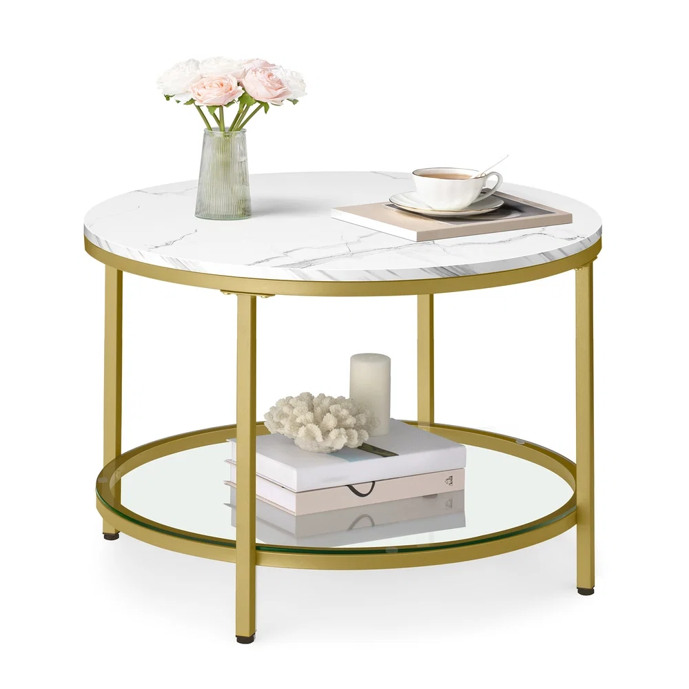 Detailed VASAGLE Faux Marble Round Coffee Table Eco-Friendly