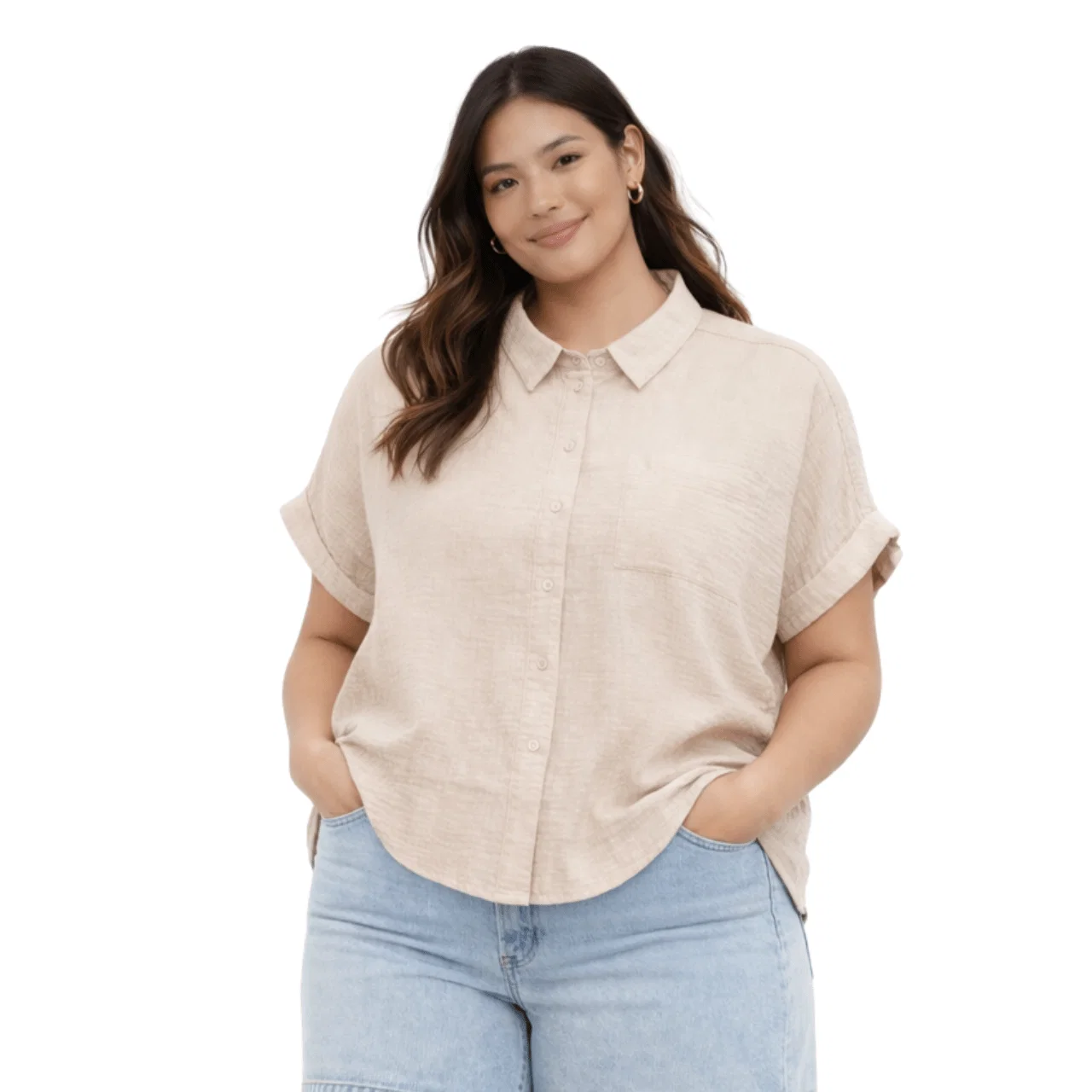 Official Plus Size Short Sleeve Button-Up Blouse Specialty