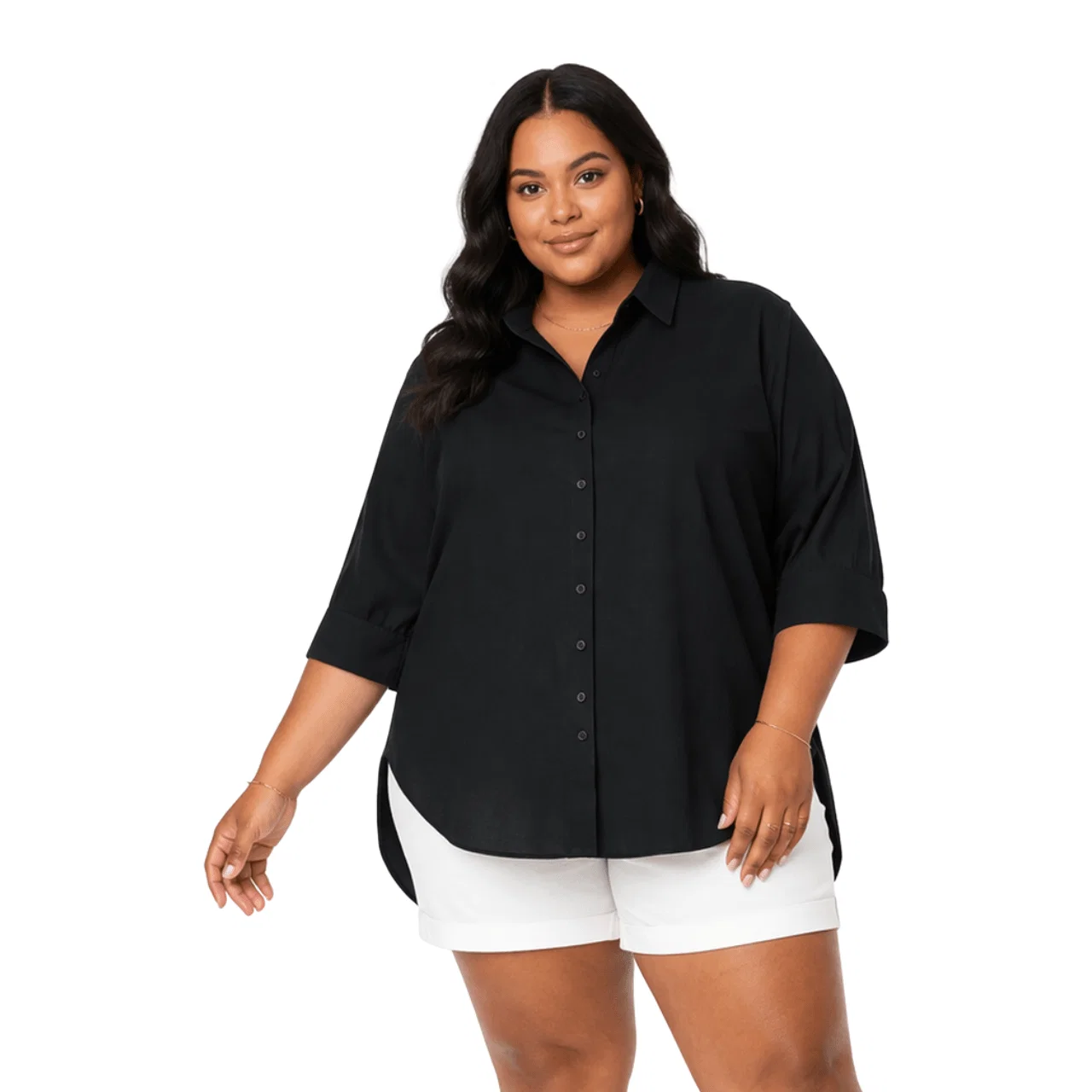 Versatile Plus Size Long Sleeve Button-Up Shirt Enhanced