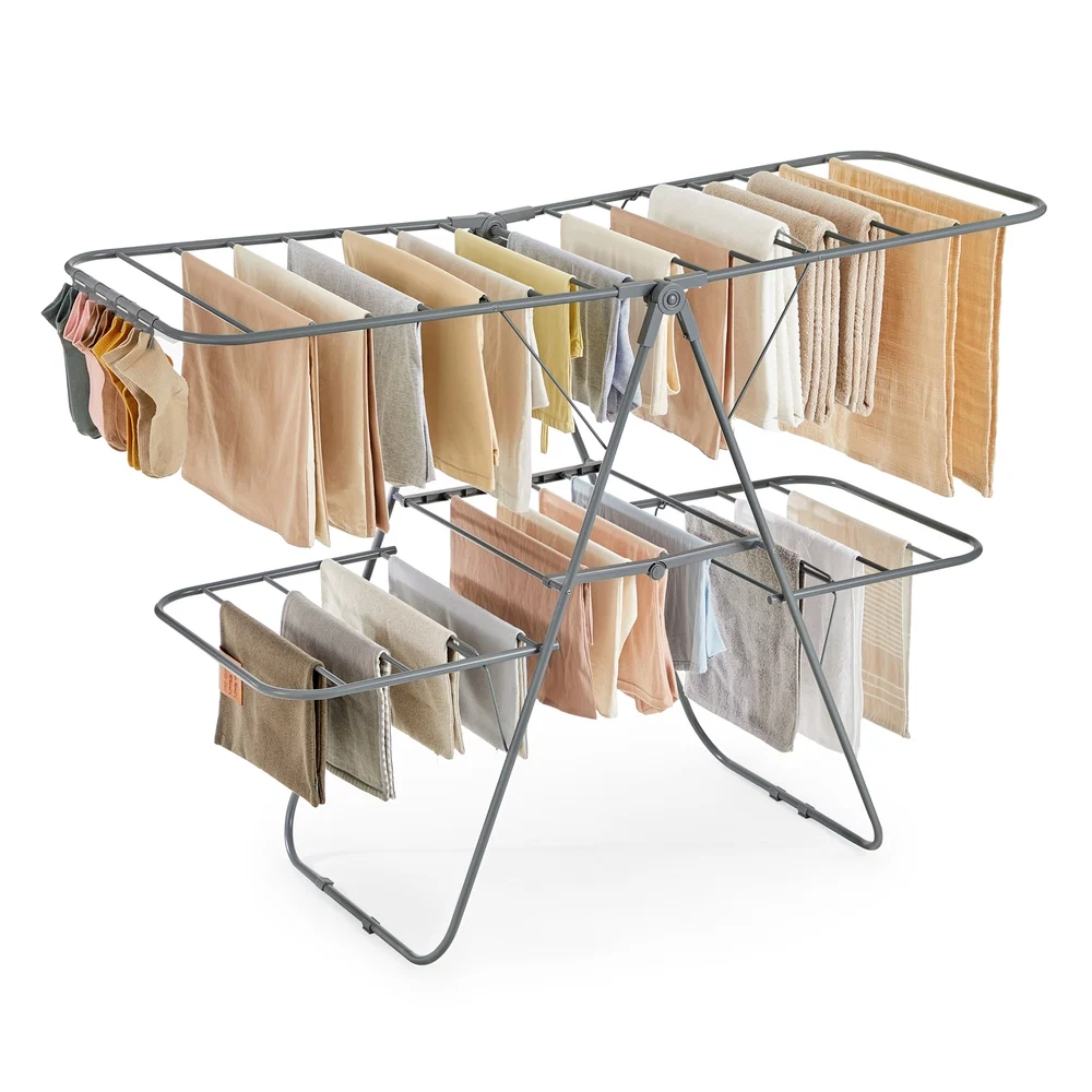 Excellent SONGMICS Clothes Drying Rack Foldable 2-Level Laundry Drying Rack Effective