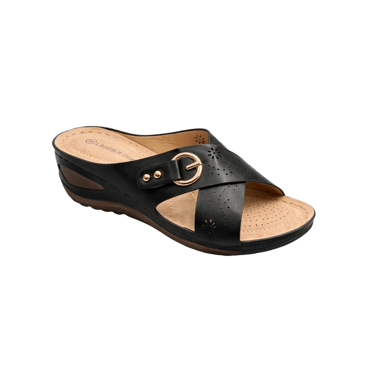 Verified Comfort Wedge Slide Sandals with Buckle Detail High-Grade