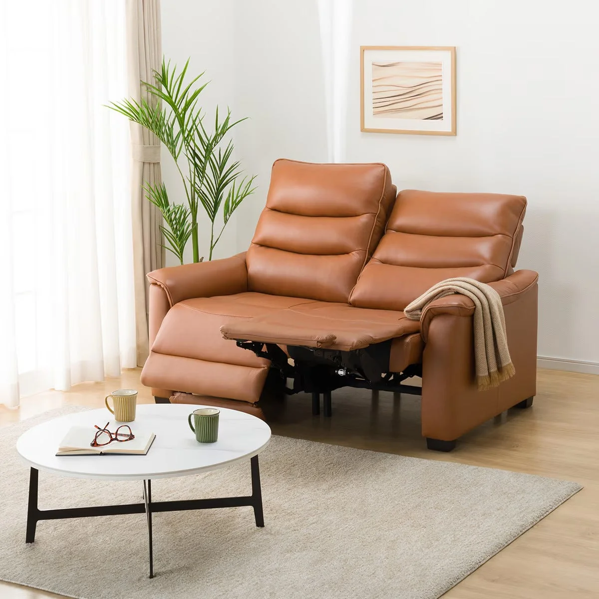 Comfortable 2P ELECTRIC SOFA N-BELIEVA 3 TK-LEATHER BR Natural