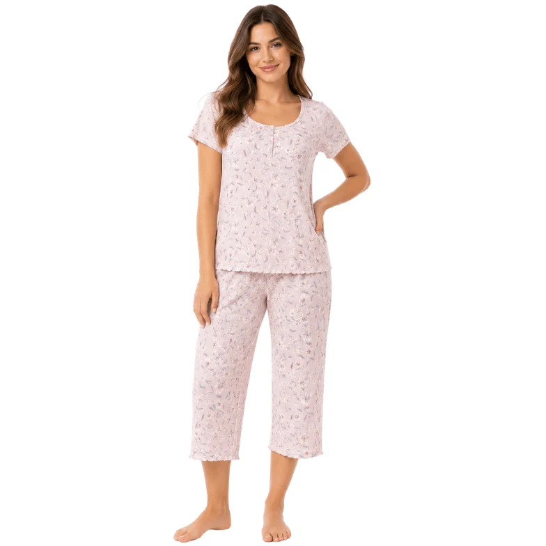 High-End Floral Print Capri Pajama Set Genuine