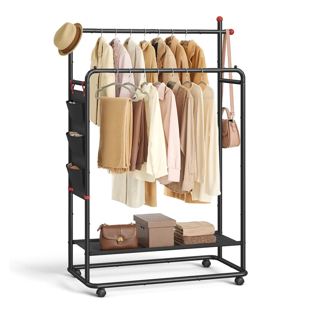 Modern SONGMICS HOME Double-Rod Clothes Rack on Wheels Responsible
