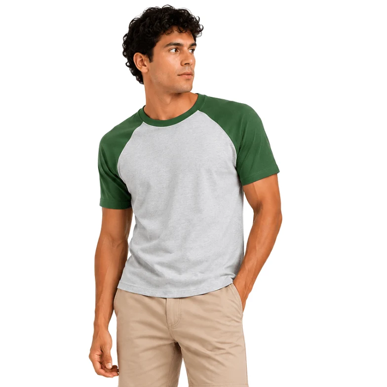 High-End Men s Contrast Raglan Cotton T-Shirt – Forest Green Natural Prestigious