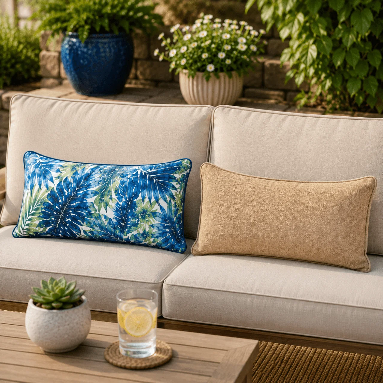Convenient Outdoor Lumbar Cushion 13 x 19 in – Belize Blue Tropical Accent Pillow Outstanding