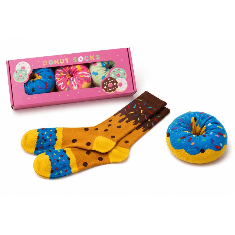 Solid Donut Socks Gift Box – 3 Pairs Novelty Socks Secure