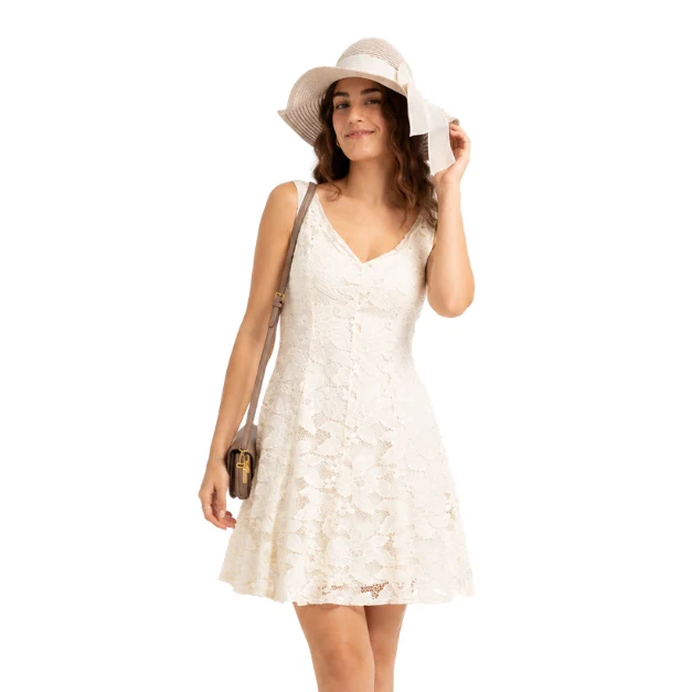 Responsible Ladies Sleeveless Lace V-Neck Dress Healthy