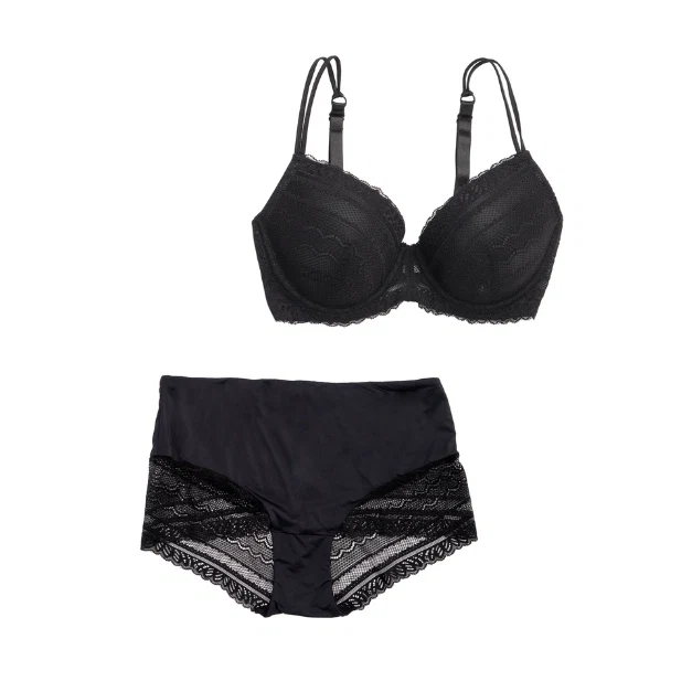 Recyclable Lace Trim Push-Up Bra Hipster Panty Set Versatile